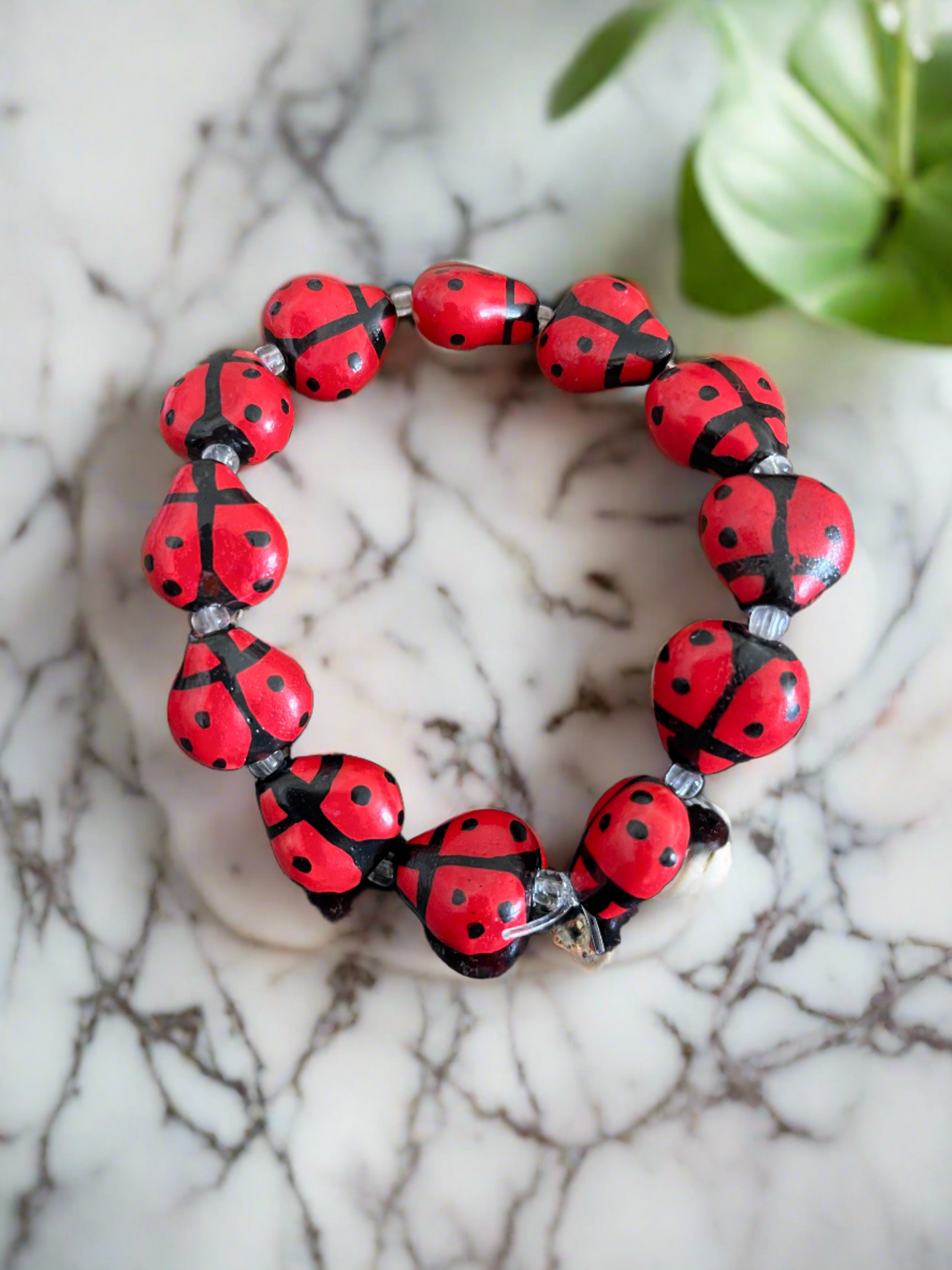 Red Ceramic (14) Ladybug beaded Stretch bracelet (Copy)Pink tiful of LOVE