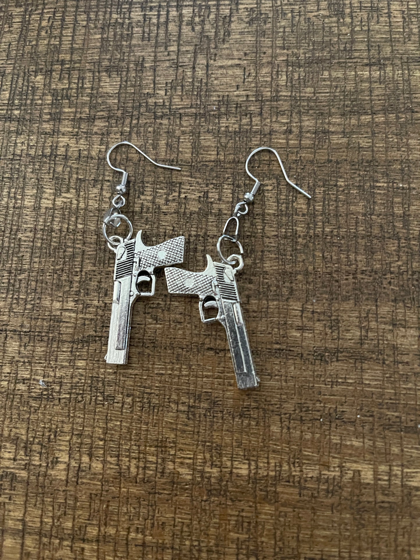Antique Gun Charms Silver Toned Wire EarringsPink tiful of LOVE