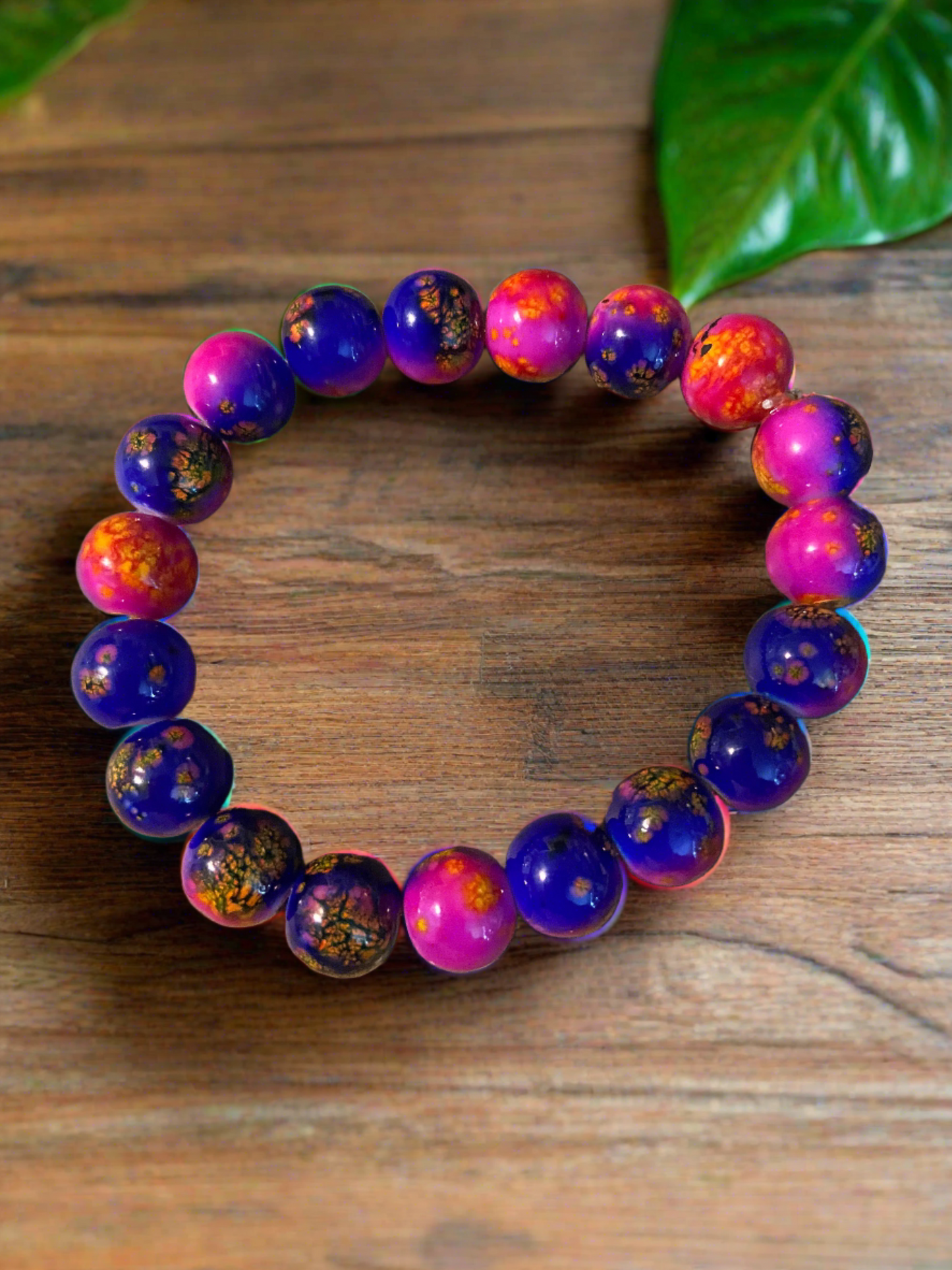 Pink, Purple, & Yellow Glass Splatter Beaded Elastic/Stretch BraceletPink tiful of LOVE