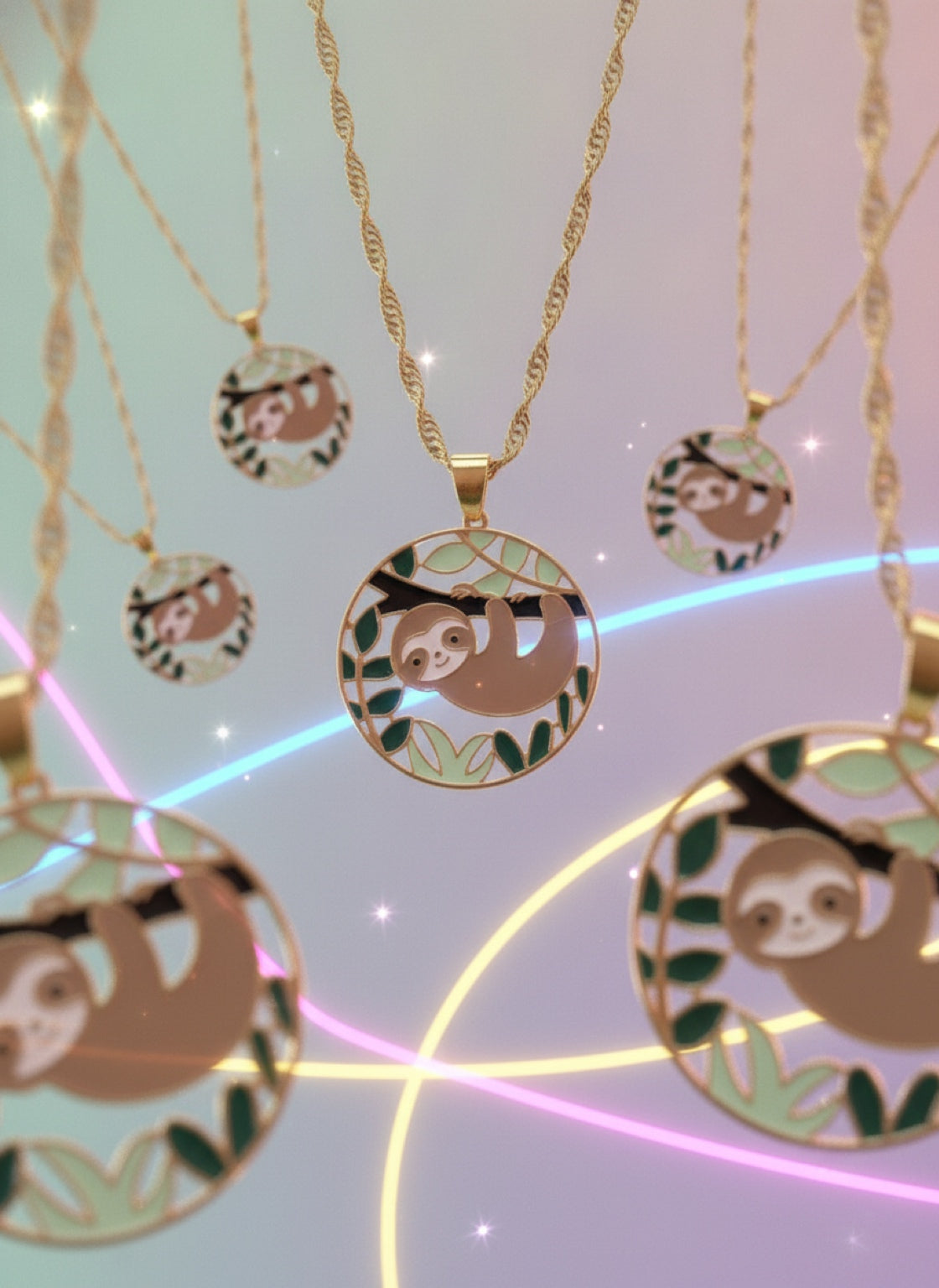 Hanging Sloth Enamel Pendant Necklace