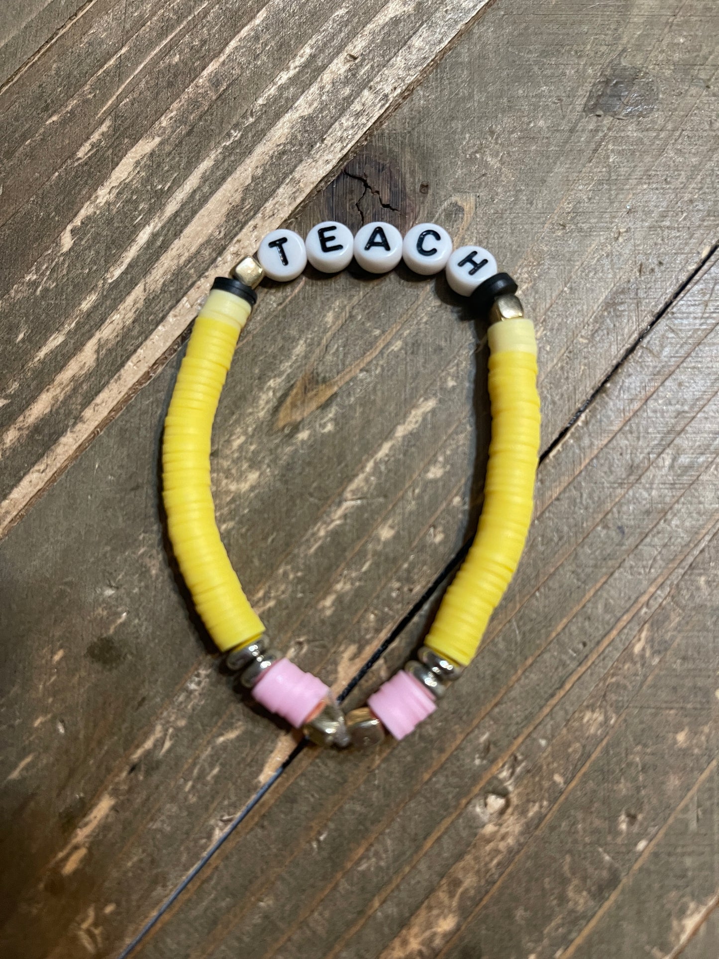 Teacher Clay Beaded Stretch BraceletPink tiful of LOVE