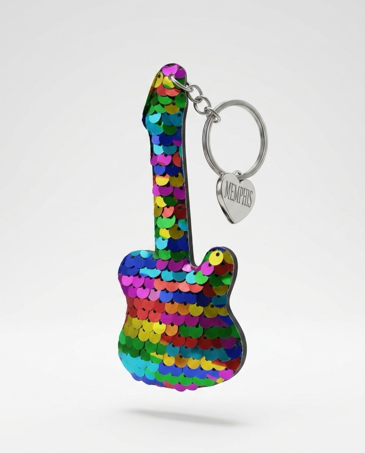 Memphis Rainbow Sequin Guitar Keychain