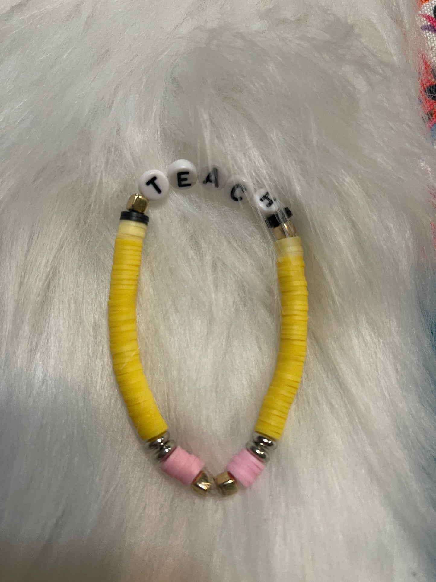 Teacher Clay Beaded Stretch BraceletPink tiful of LOVE
