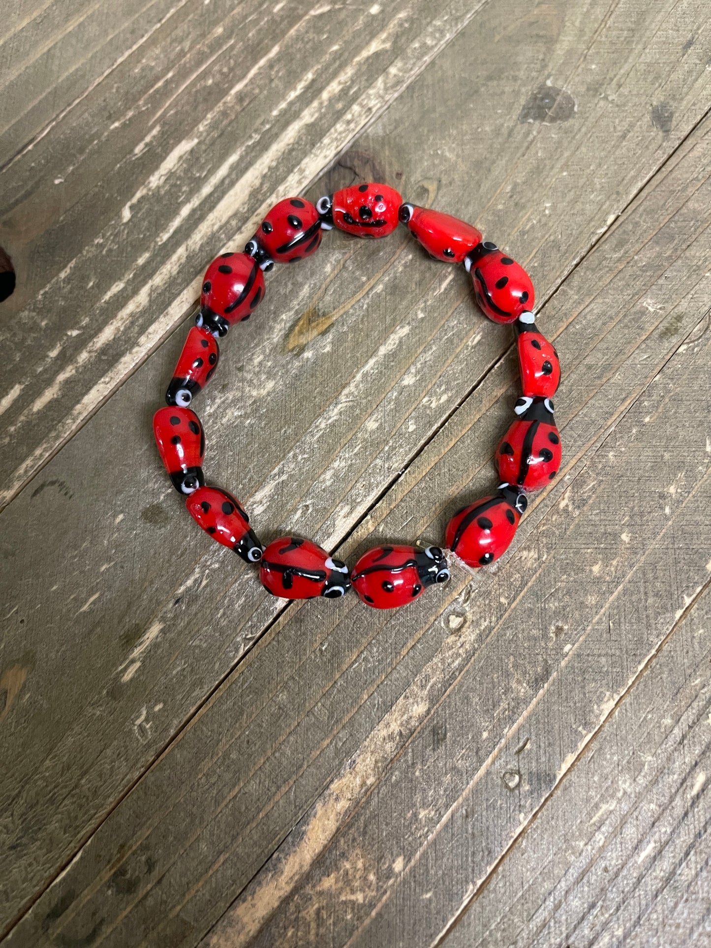 Red Glass Ladybug Beaded Elastic BraceletPink tiful of LOVE