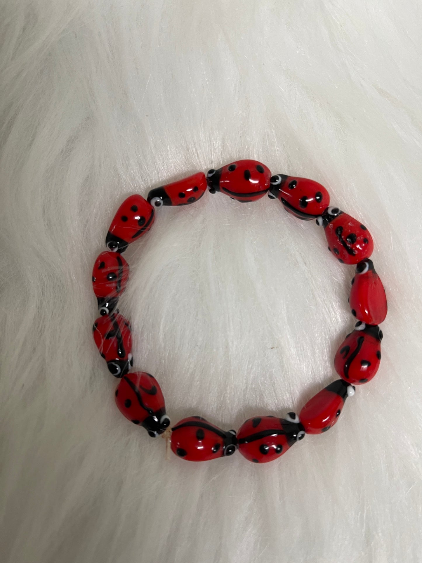 Red Glass Ladybug Beaded Elastic BraceletPink tiful of LOVE