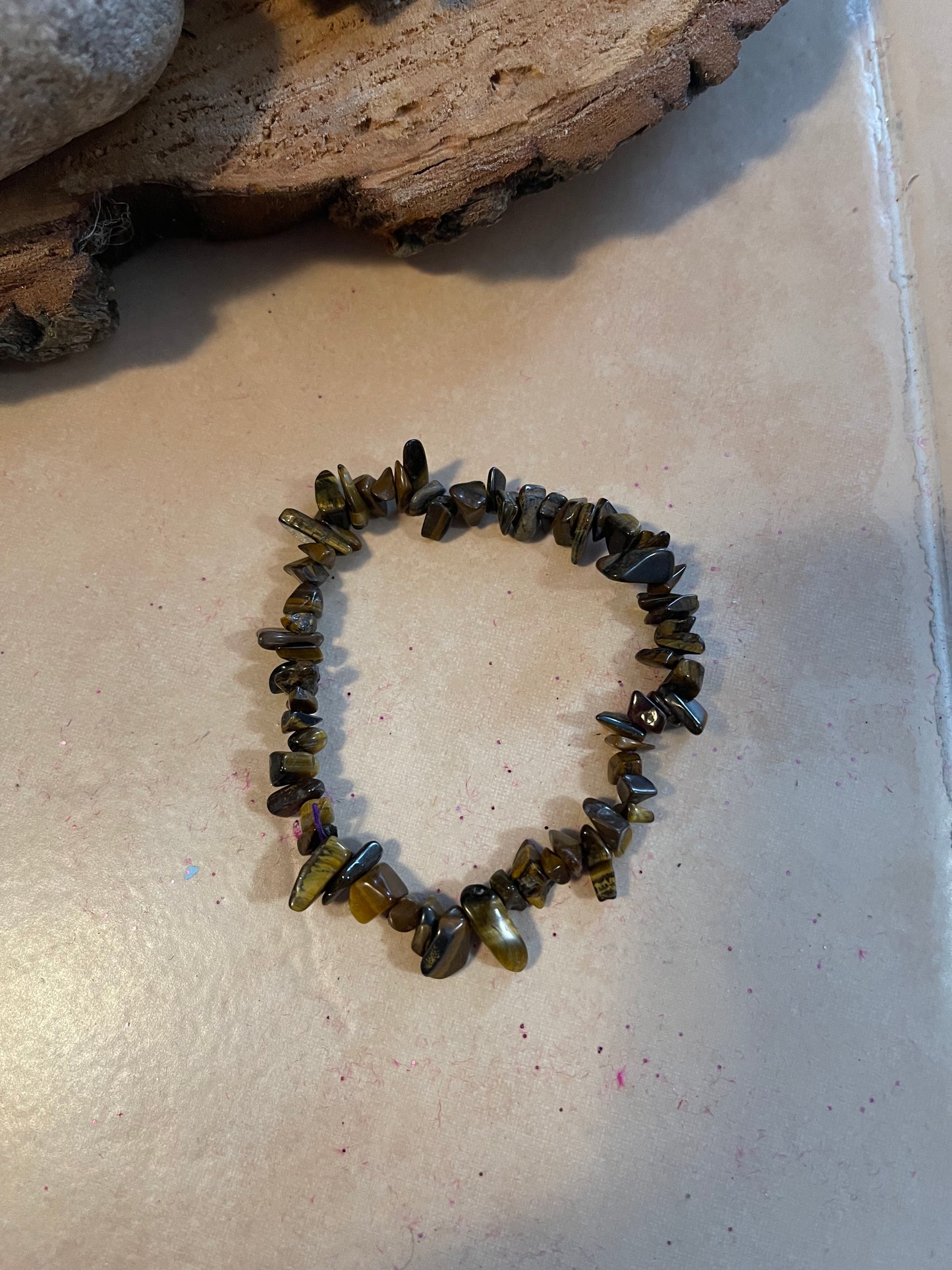 Gold Tiger Eye-small chip gemstone beaded Stretch braceletPink tiful of LOVE