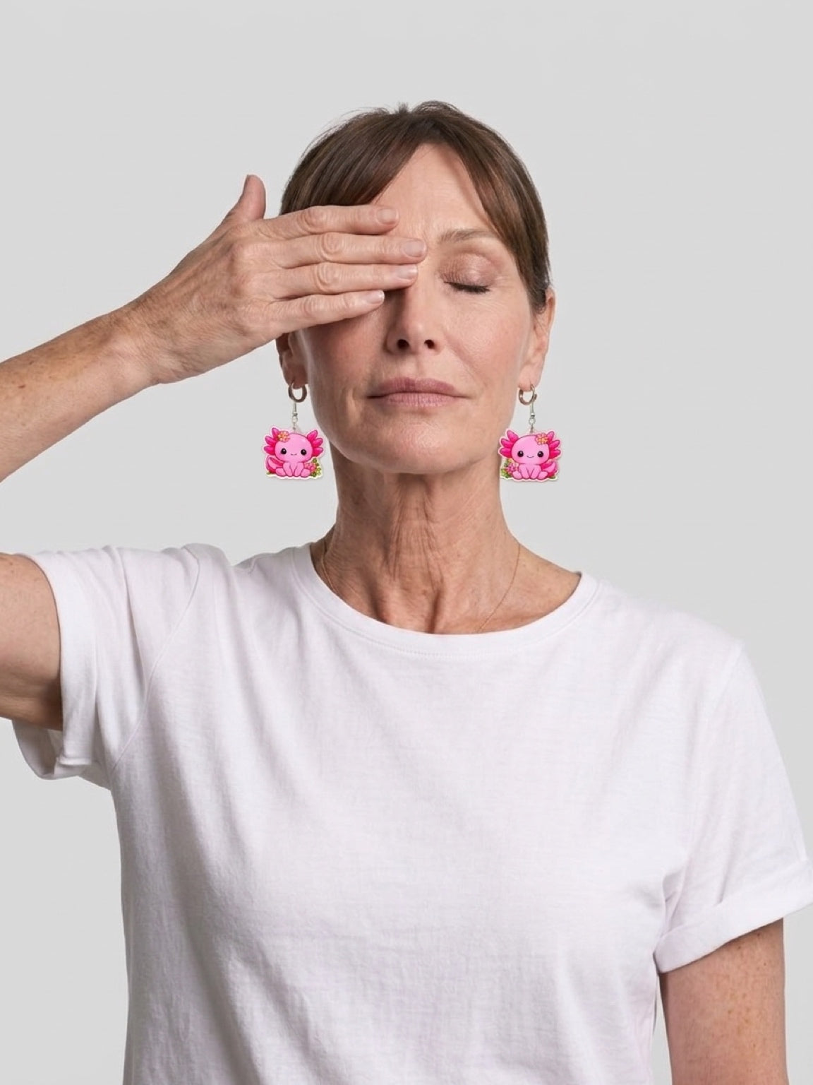 Pink Kawaii Axolotl Acrylic Dangle Earrings
