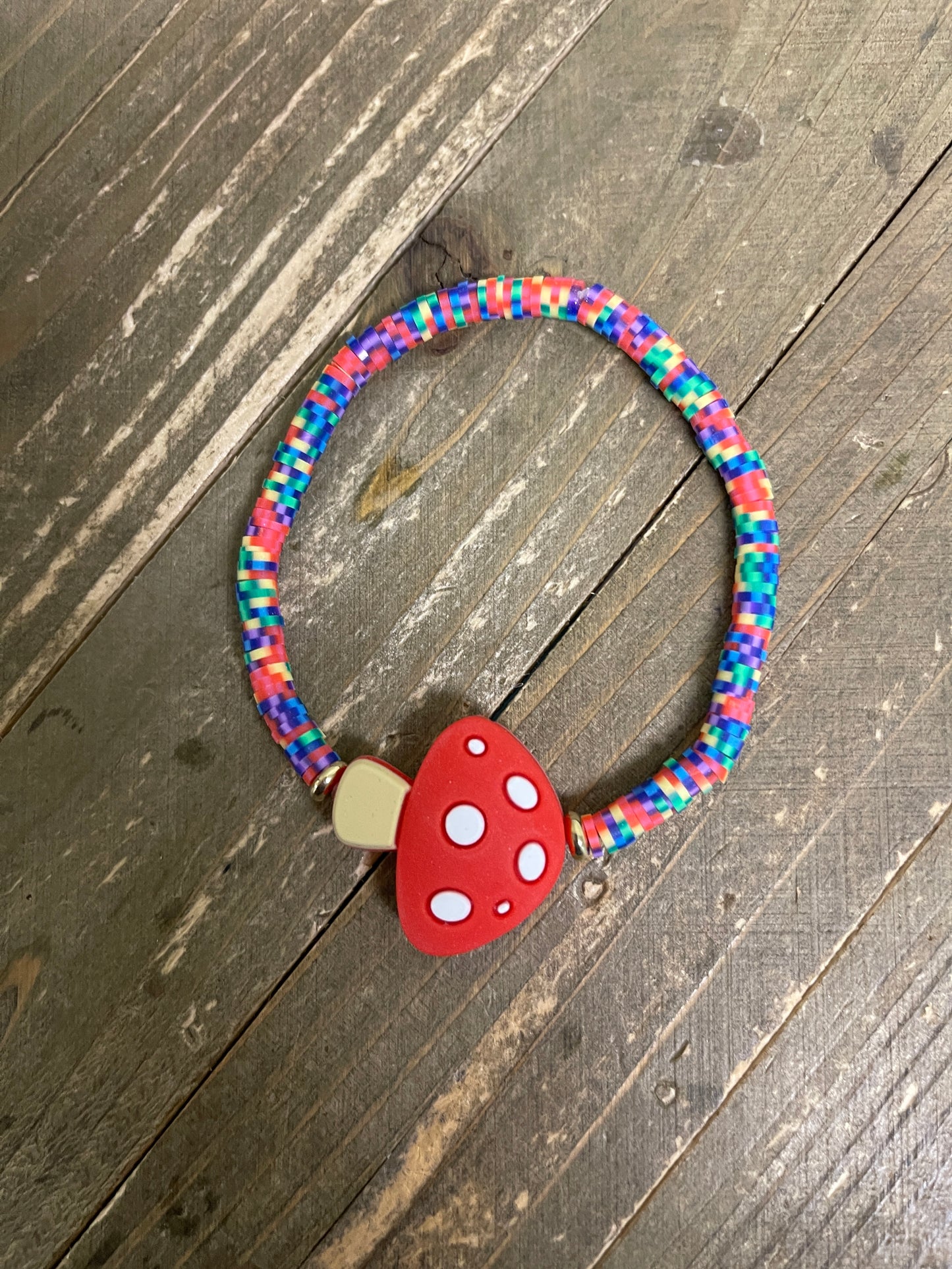 Mushroom and Clay Beaded Stretch BraceletPink tiful of LOVE