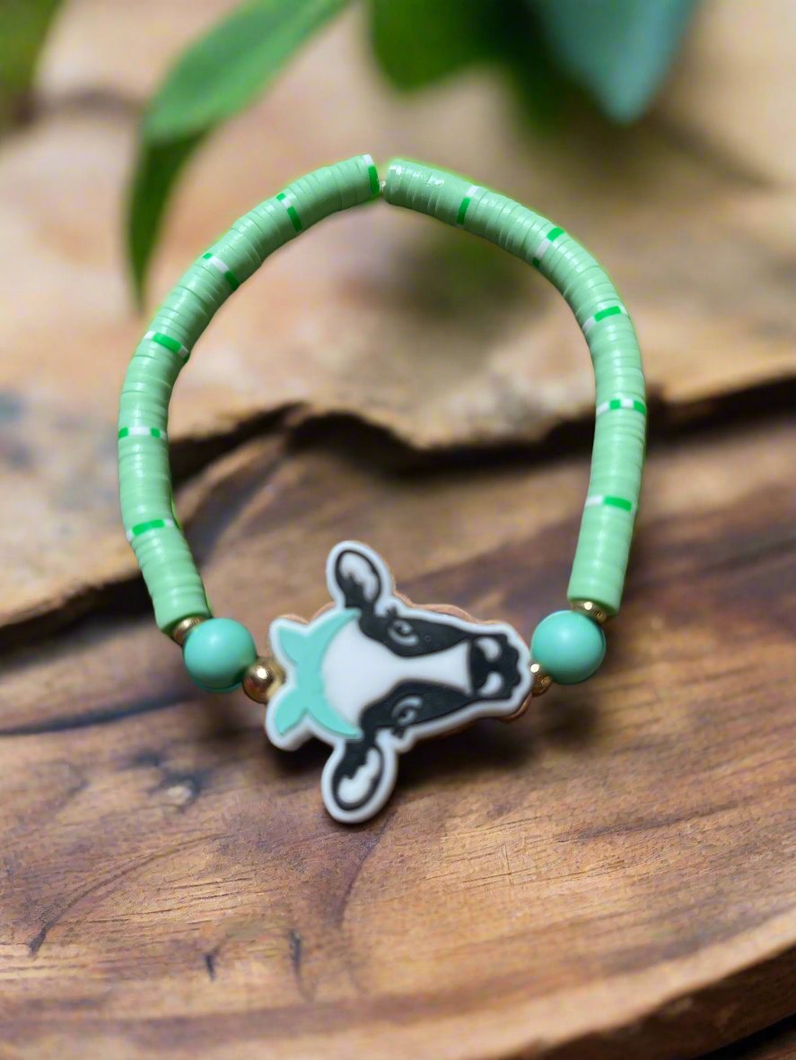 Teal Cow and Green Clay Beaded Stretch BraceletPink tiful of LOVE