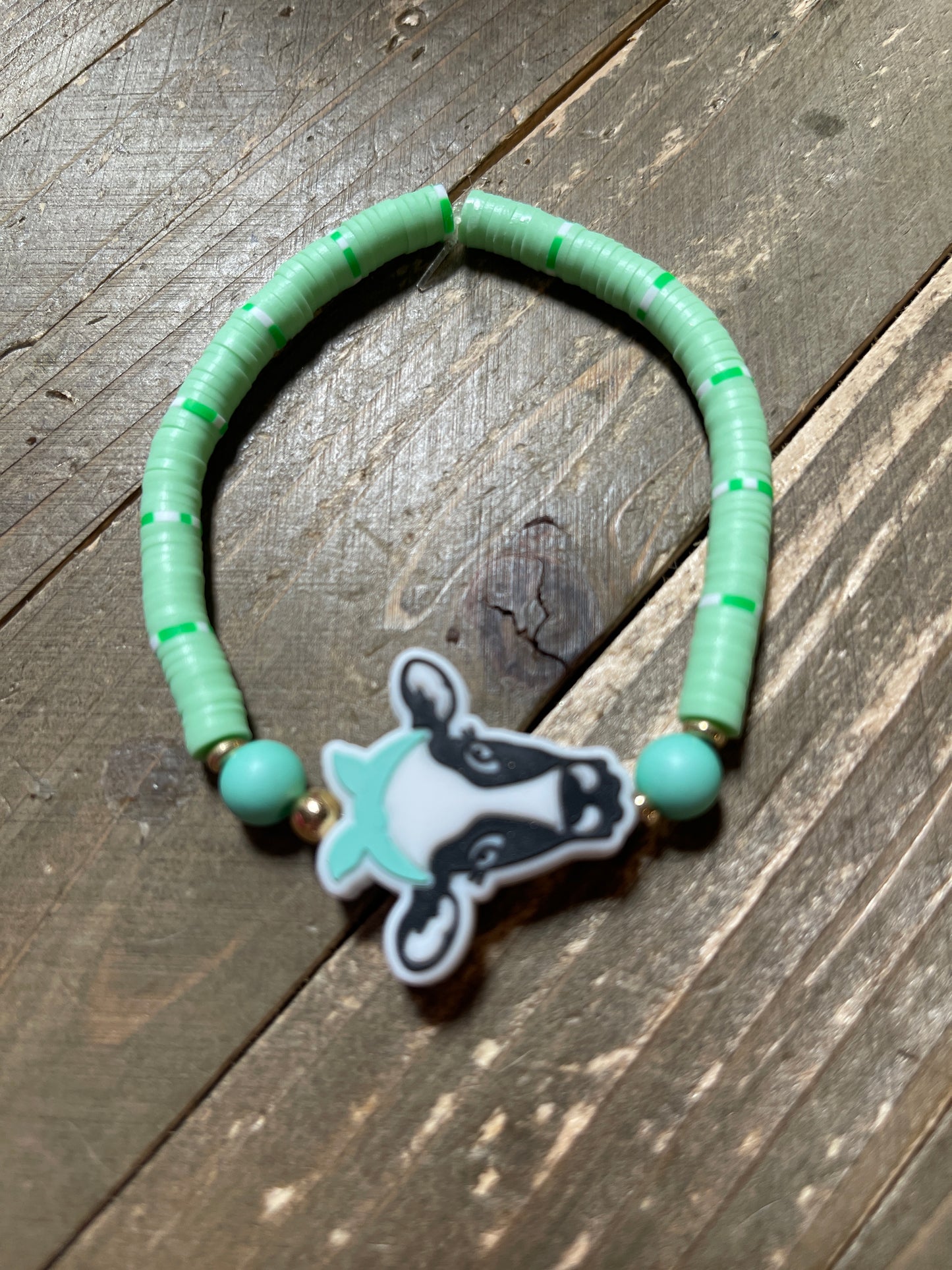 Teal Cow and Green Clay Beaded Stretch BraceletPink tiful of LOVE
