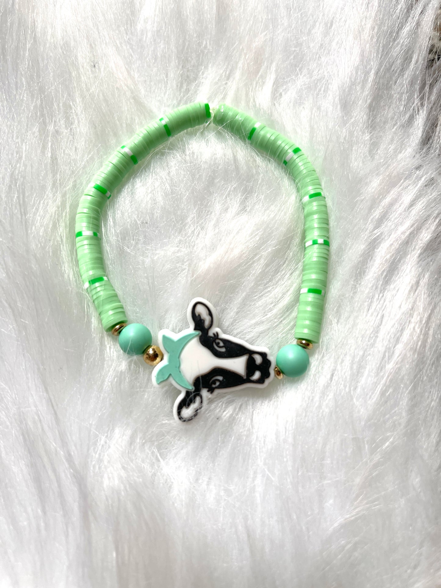Teal Cow and Green Clay Beaded Stretch BraceletPink tiful of LOVE