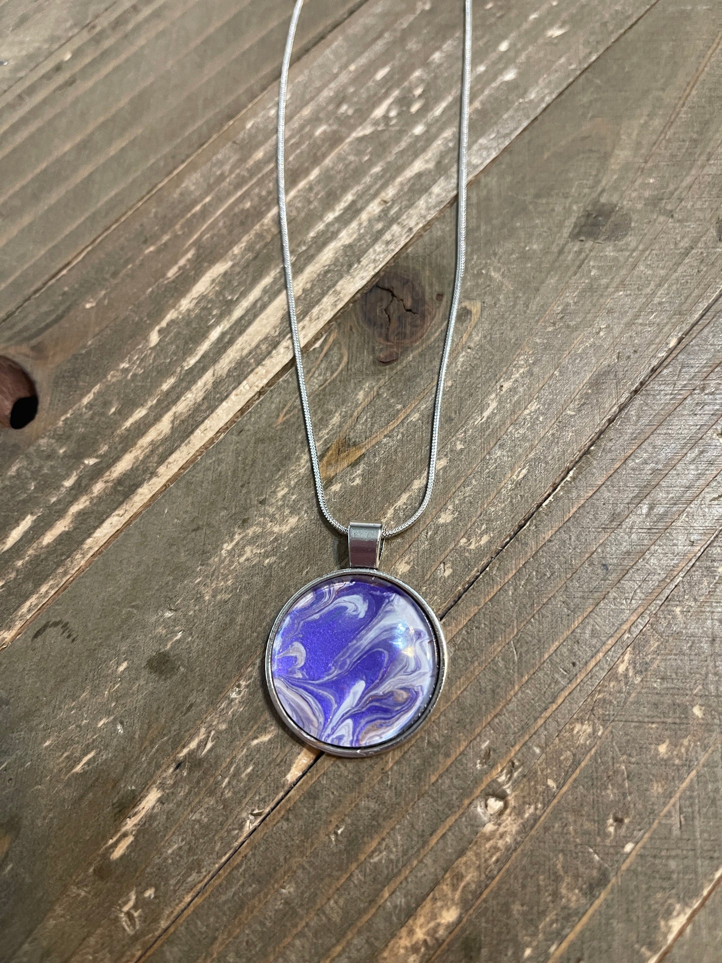 Acrylic Pour Paint - Purple & White Pendant on a Silver Chain NecklacePink tiful of LOVE