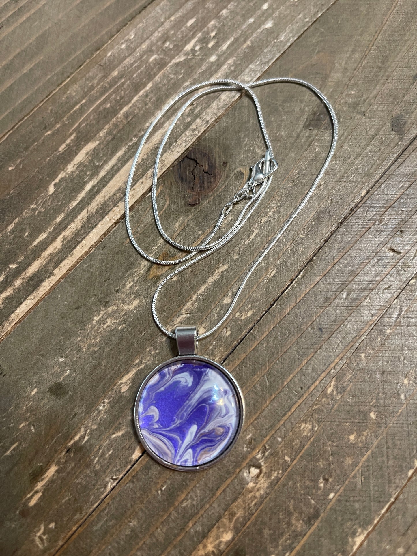 Acrylic Pour Paint - Purple & White Pendant on a Silver Chain NecklacePink tiful of LOVE