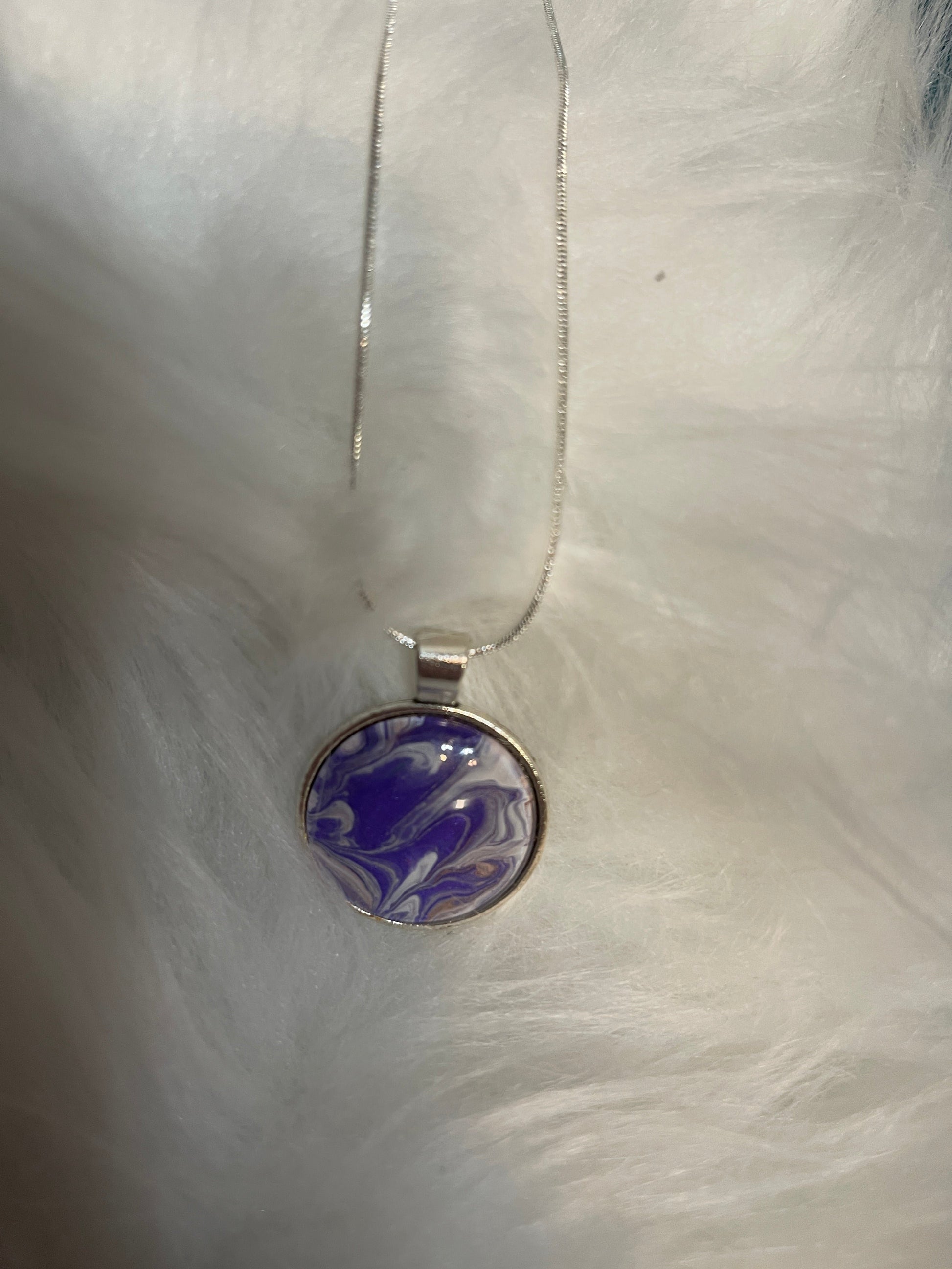 Acrylic Pour Paint - Purple & White Pendant on a Silver Chain NecklacePink tiful of LOVE