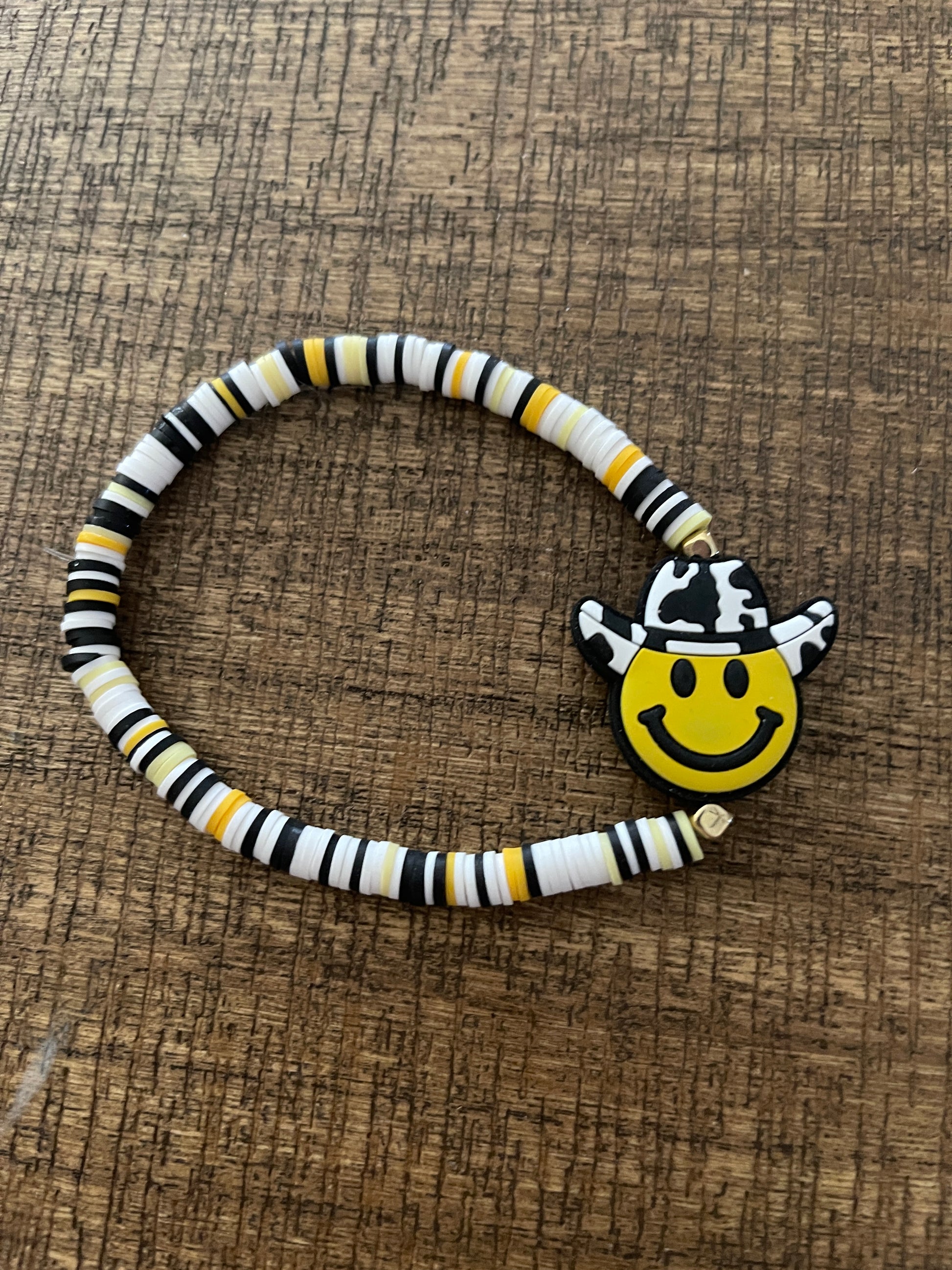 Smiley Face Cowboy Clay Beaded Stretch BraceletPink tiful of LOVE