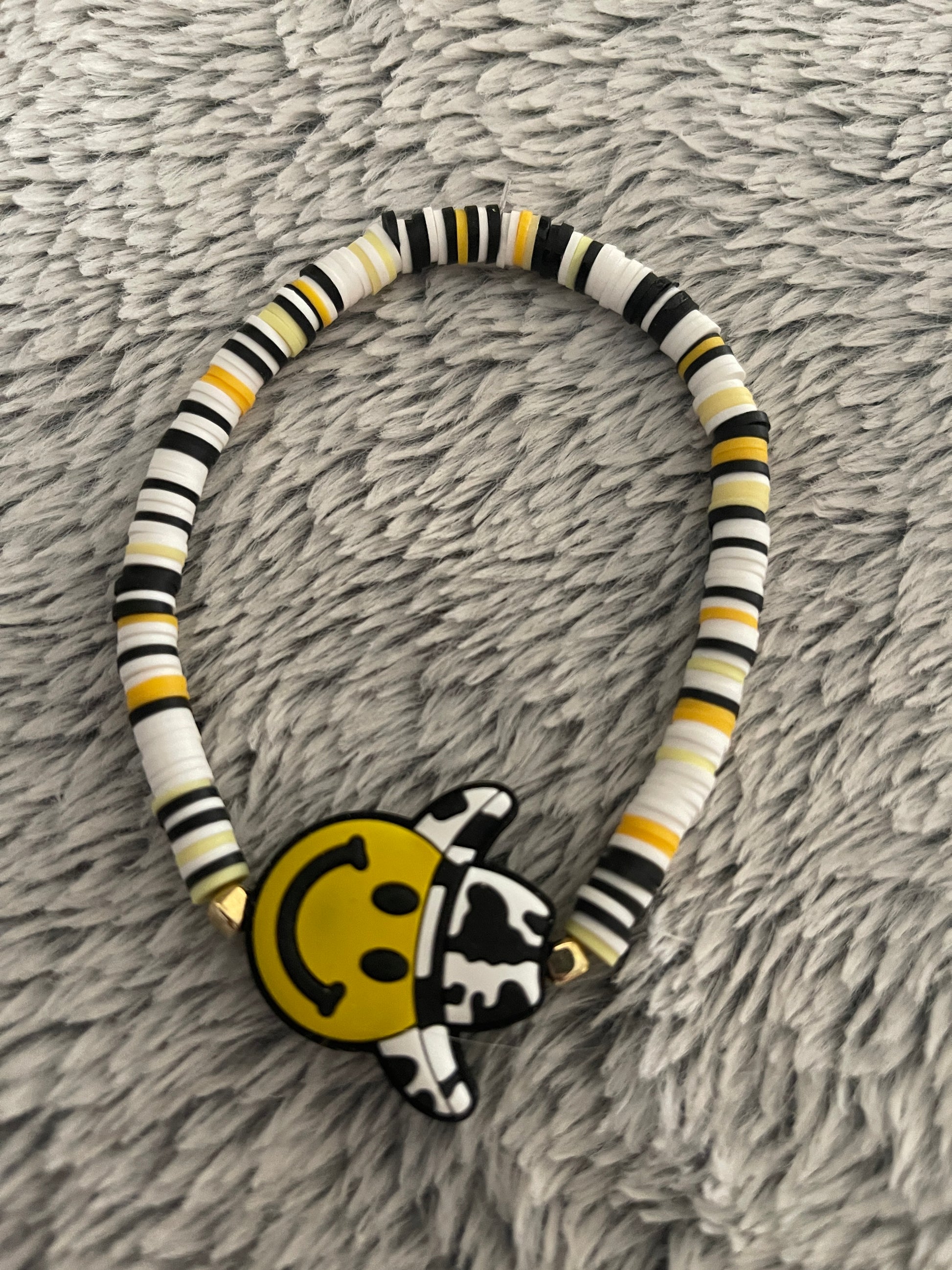 Smiley Face Cowboy Clay Beaded Stretch BraceletPink tiful of LOVE