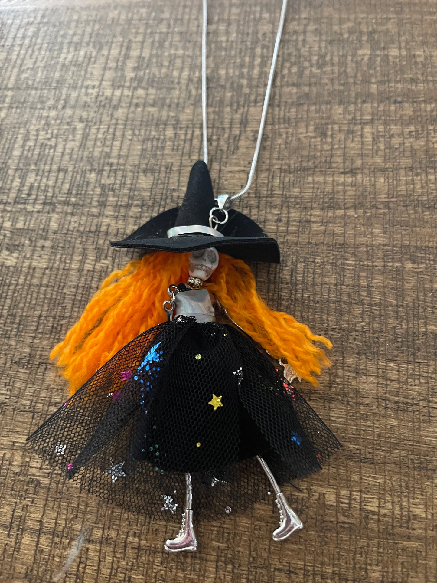 Halloween Orange Hair Skeleton Pendant on a Silver Chain NecklacePink tiful of LOVE