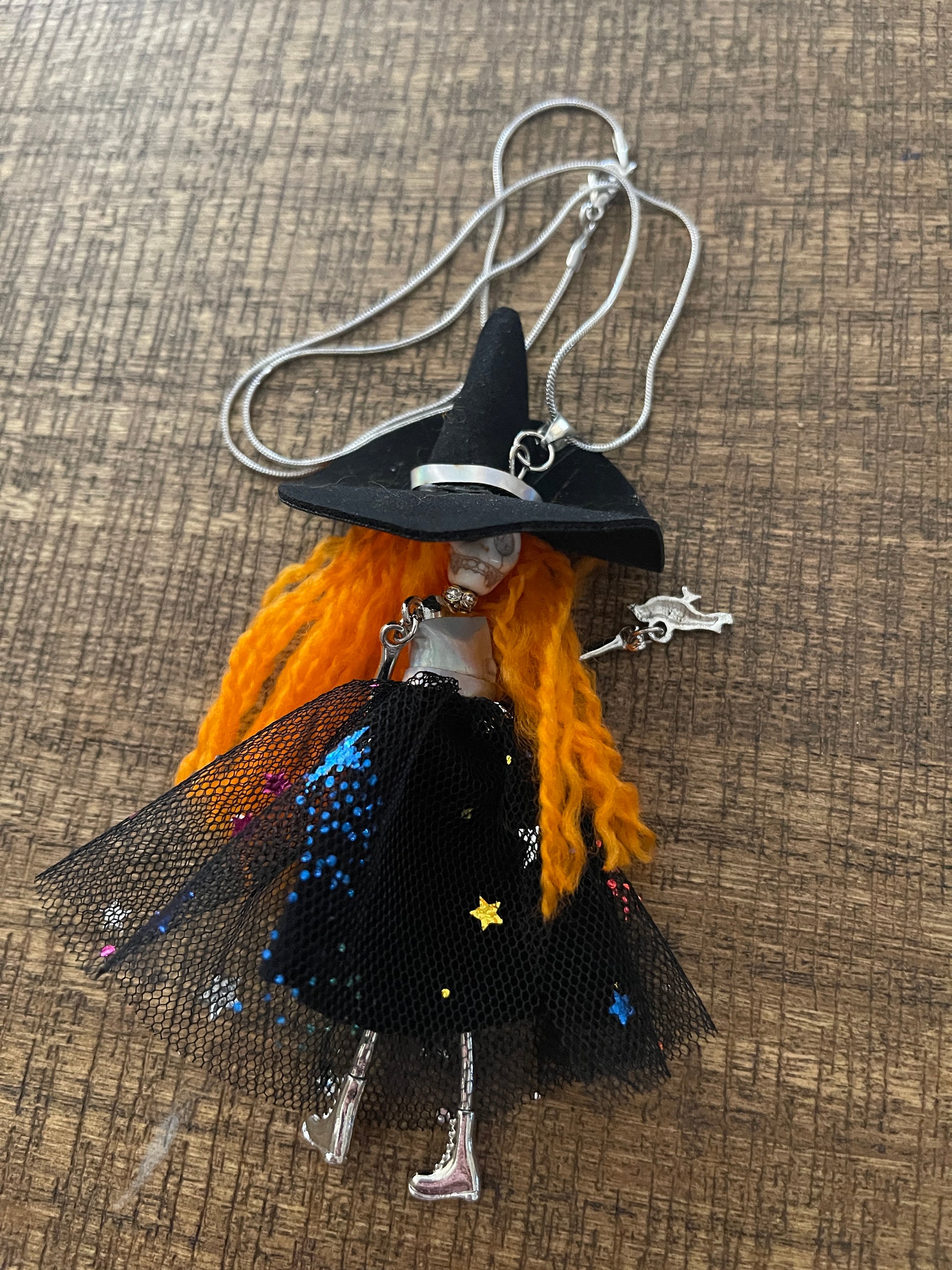 Halloween Orange Hair Skeleton Pendant on a Silver Chain NecklacePink tiful of LOVE