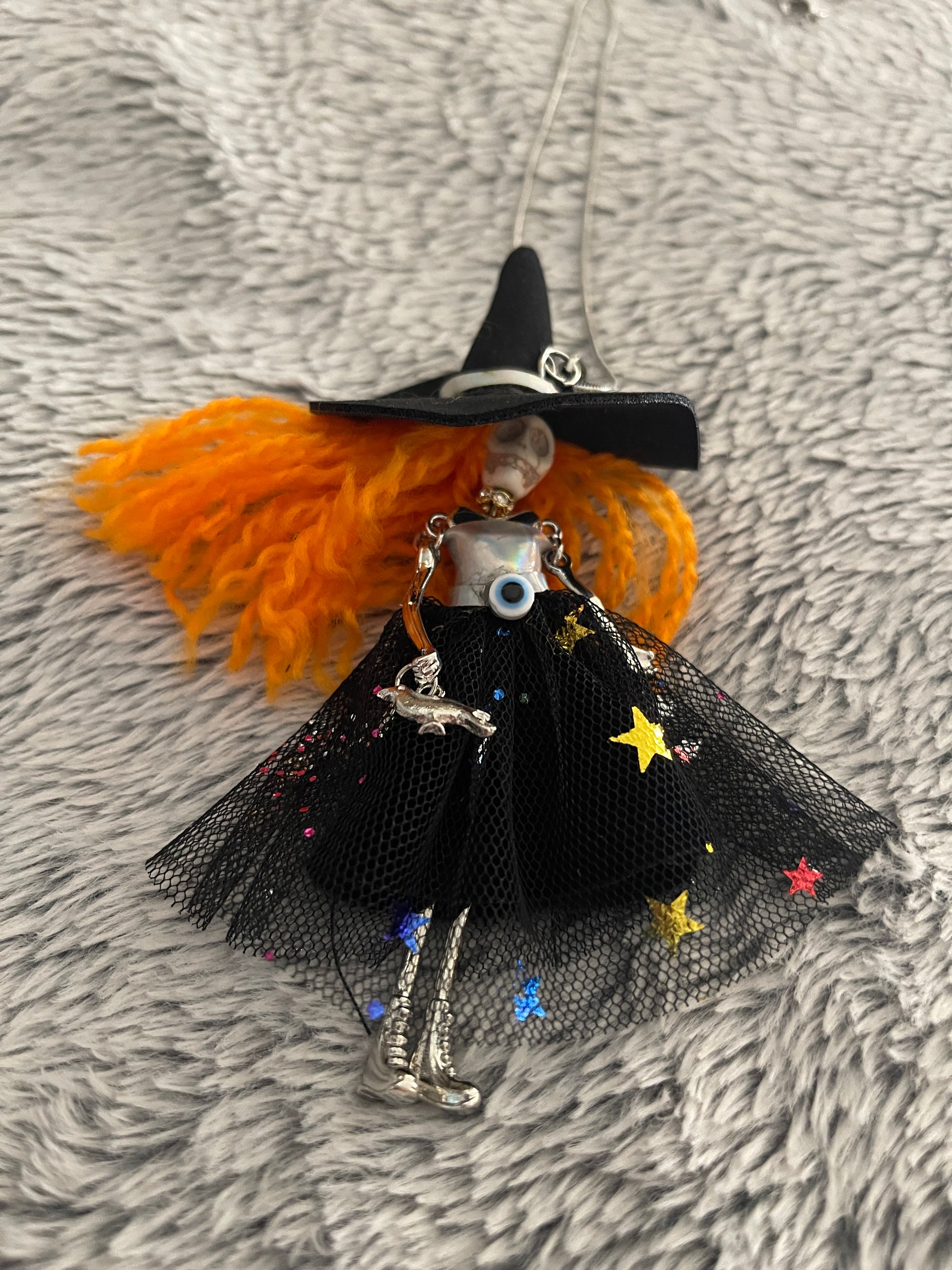 Halloween Orange Hair Skeleton Pendant on a Silver Chain NecklacePink tiful of LOVE