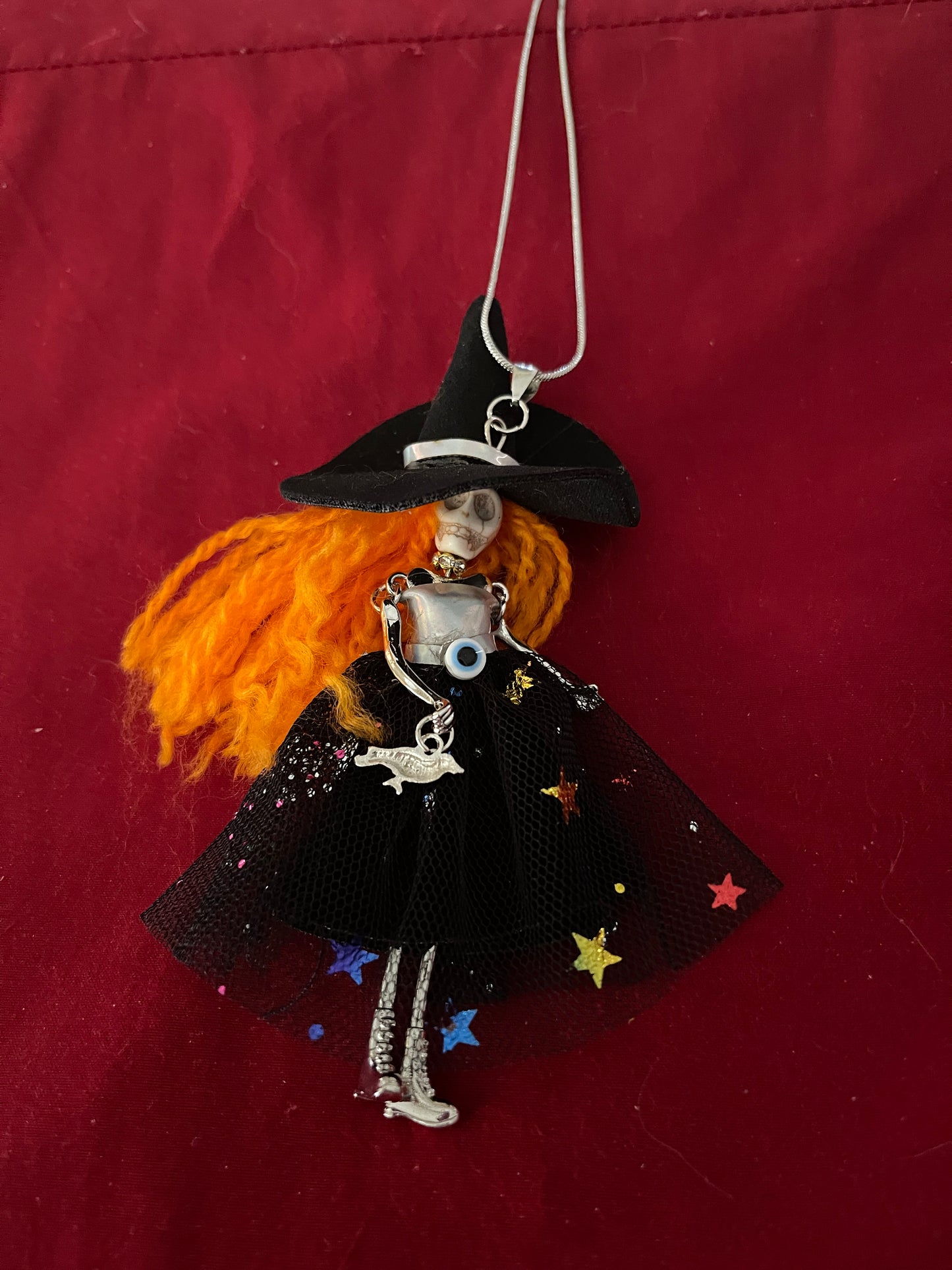 Halloween Orange Hair Skeleton Pendant on a Silver Chain NecklacePink tiful of LOVE