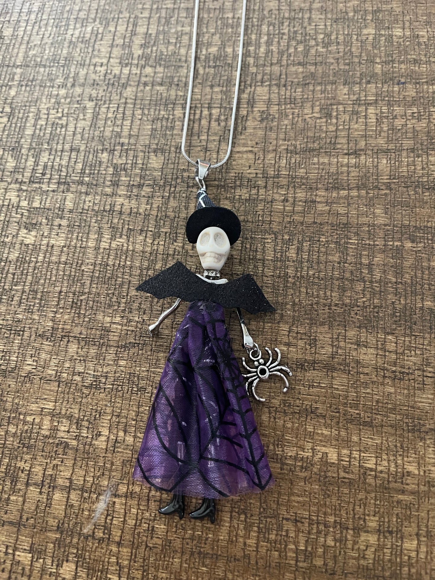Halloween Black and Purple Skeleton Pendant on a Silver Chain NecklacePink tiful of LOVE