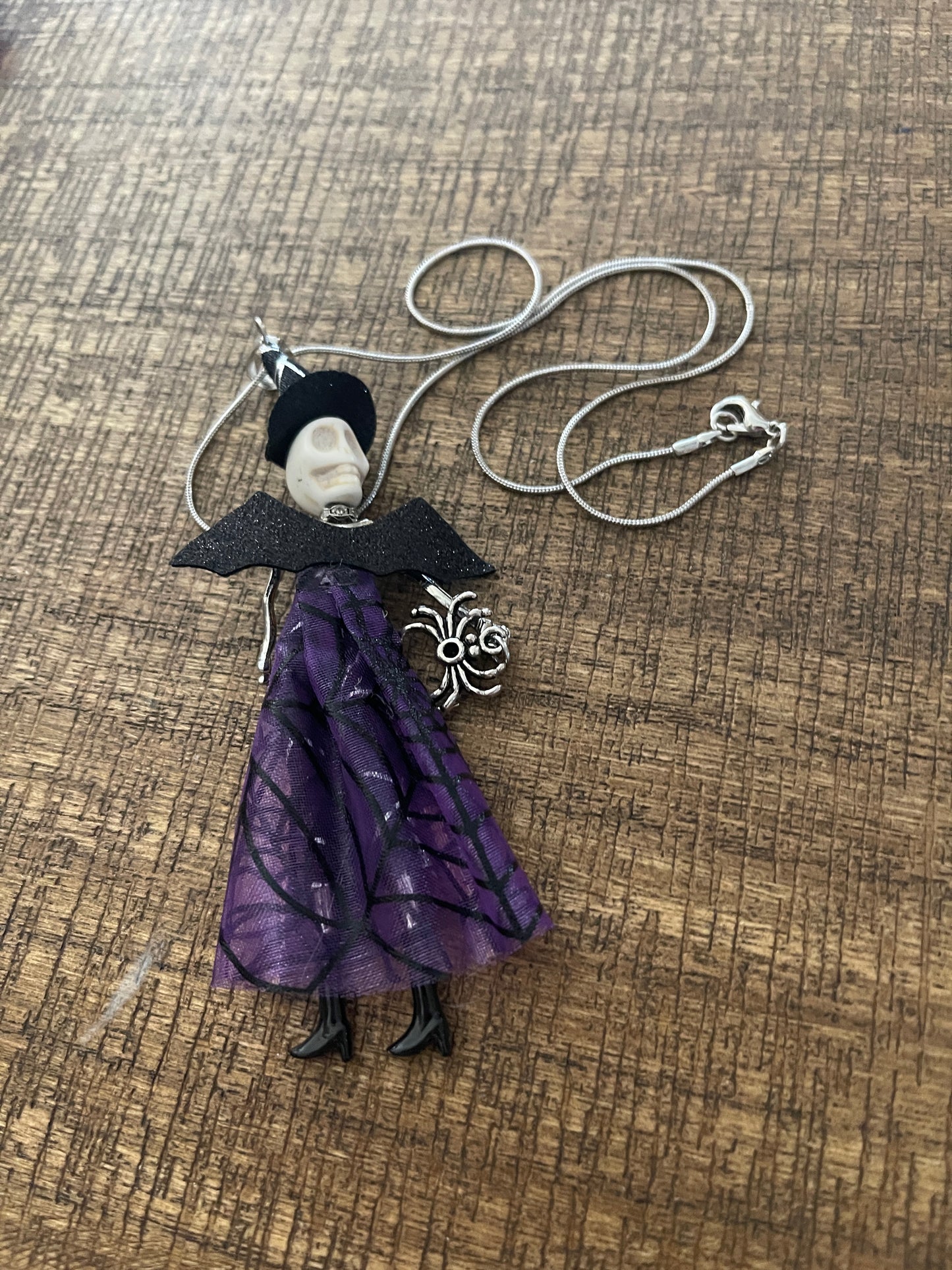 Halloween Black and Purple Skeleton Pendant on a Silver Chain NecklacePink tiful of LOVE