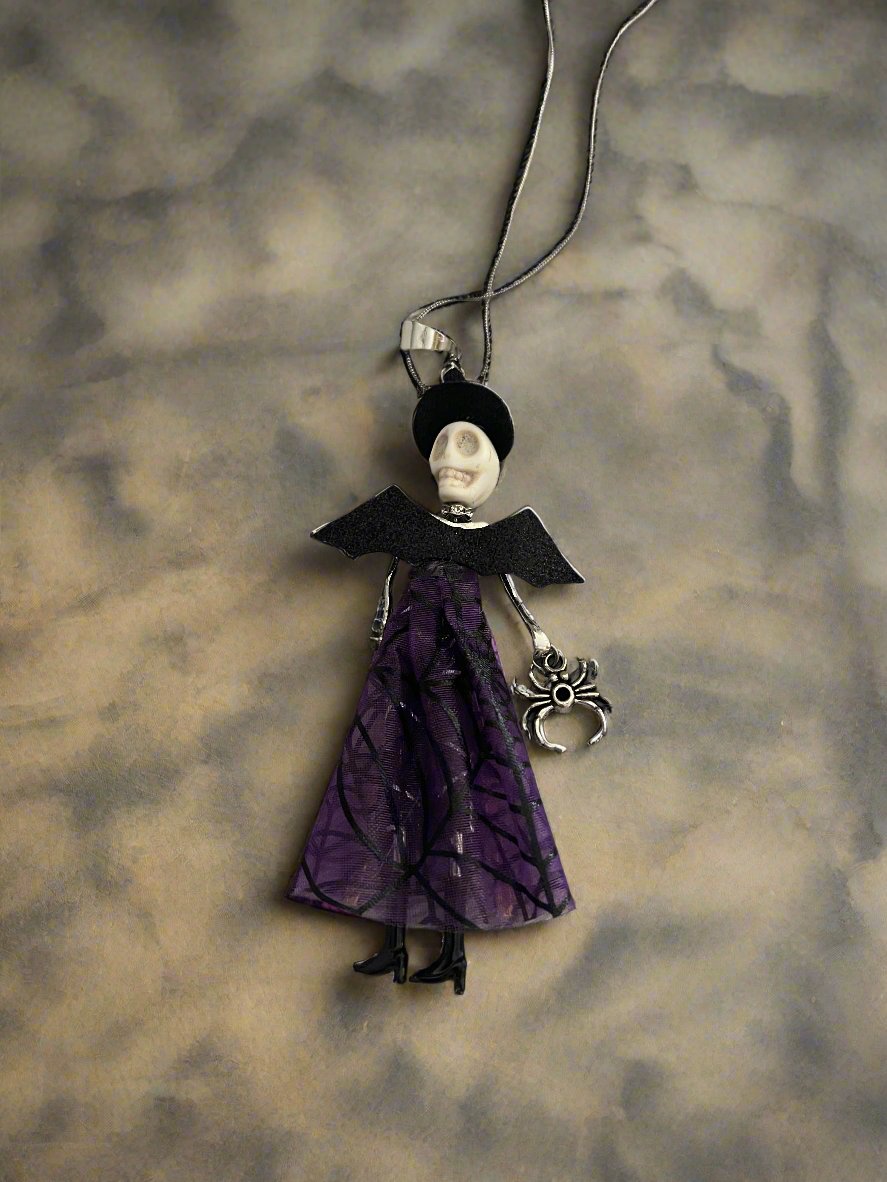 Halloween Black and Purple Skeleton Pendant on a Silver Chain NecklacePink tiful of LOVE