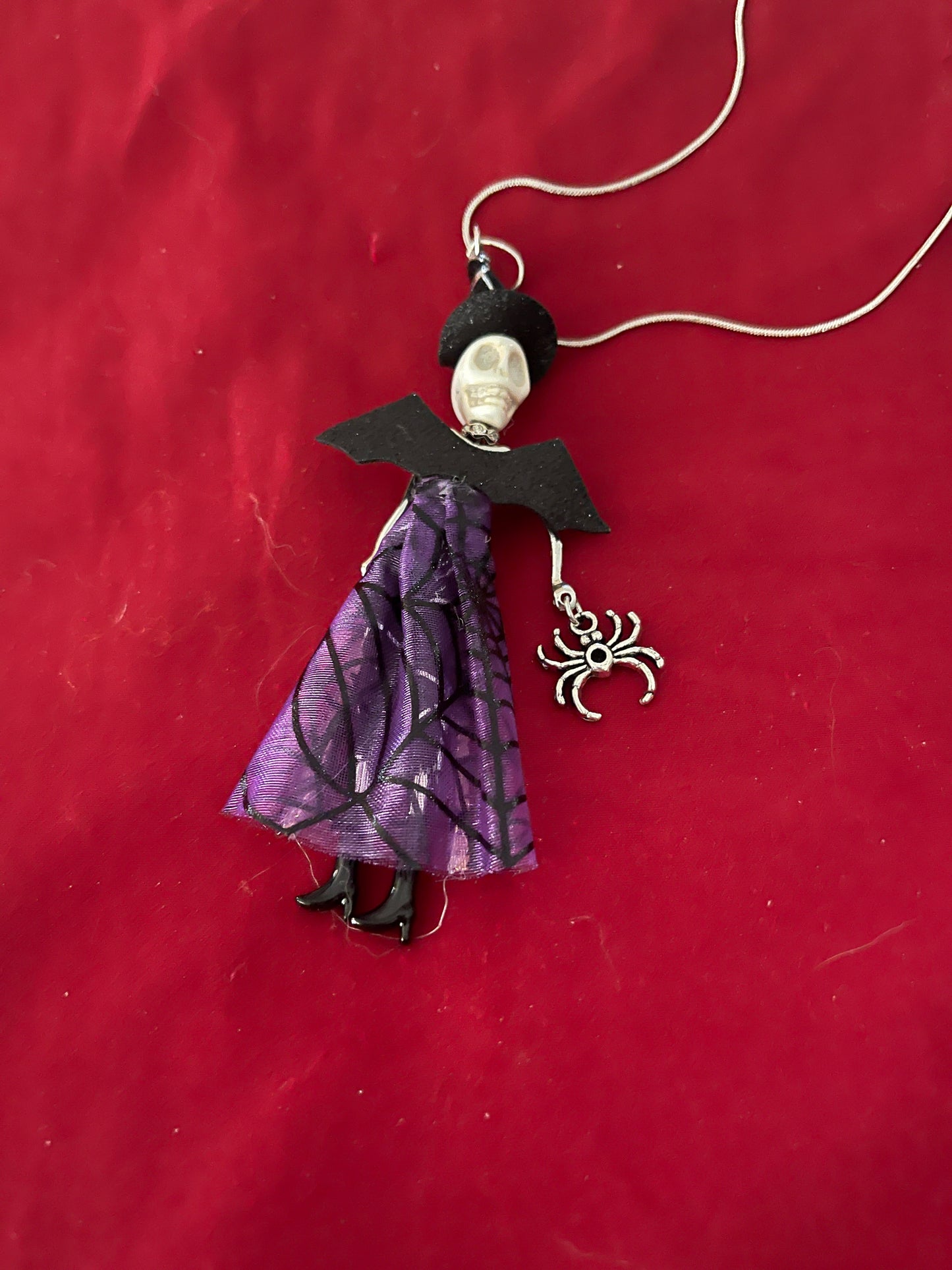 Halloween Black and Purple Skeleton Pendant on a Silver Chain NecklacePink tiful of LOVE