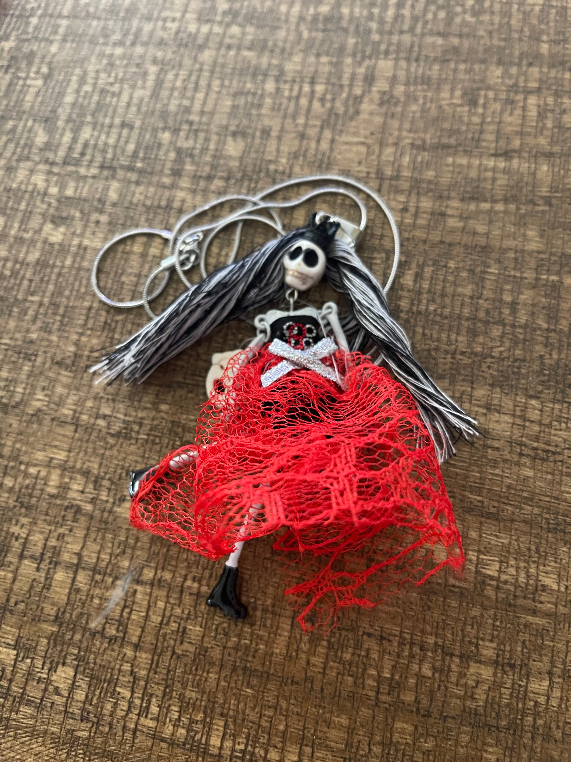 Halloween Gray and Black Hair Skeleton Pendant on a Silver Chain NecklacePink tiful of LOVE