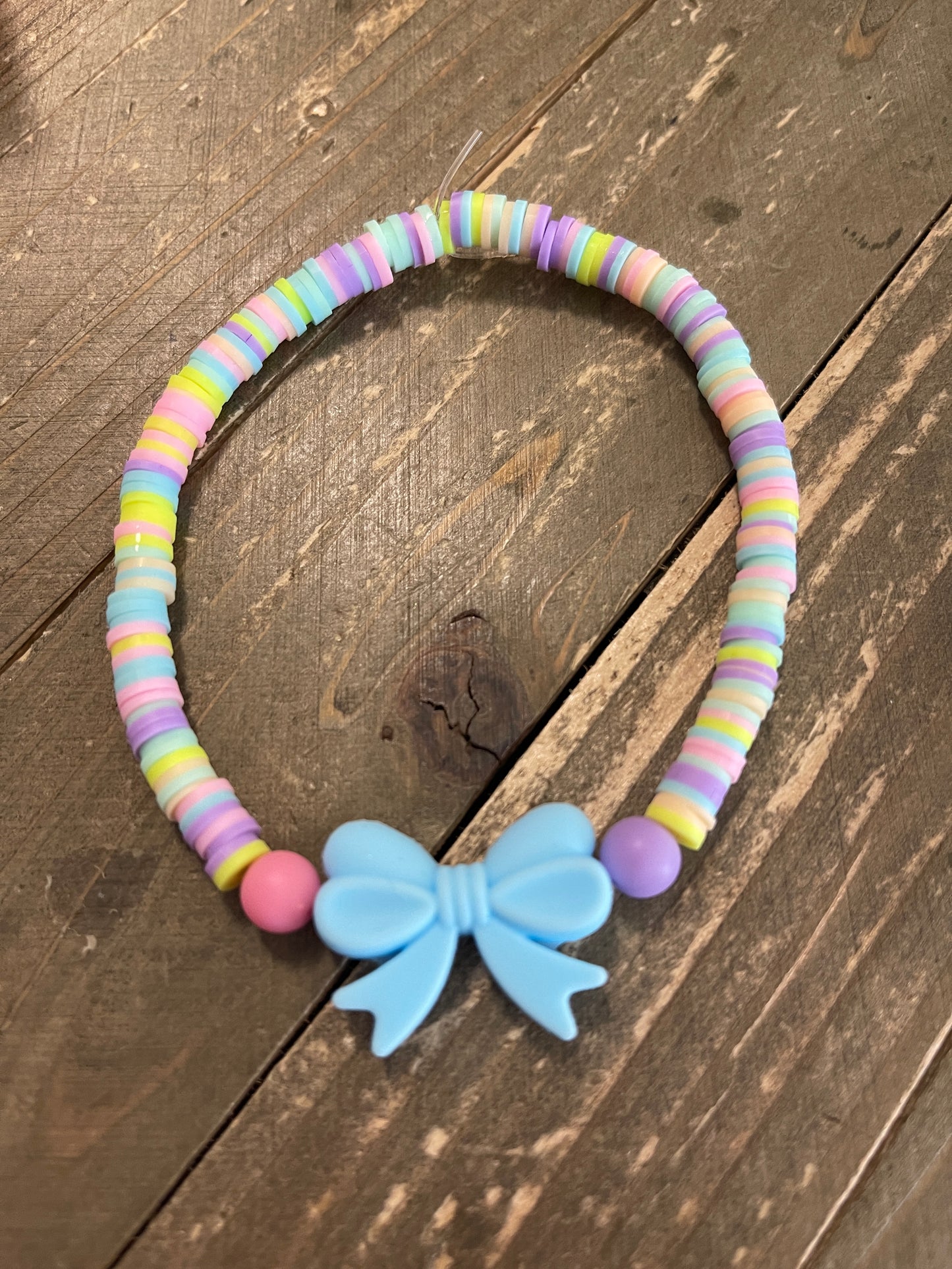 Pastel Bow and Clay Beaded Stretch Bracelets (3 colors to choose)Pink tiful of LOVE