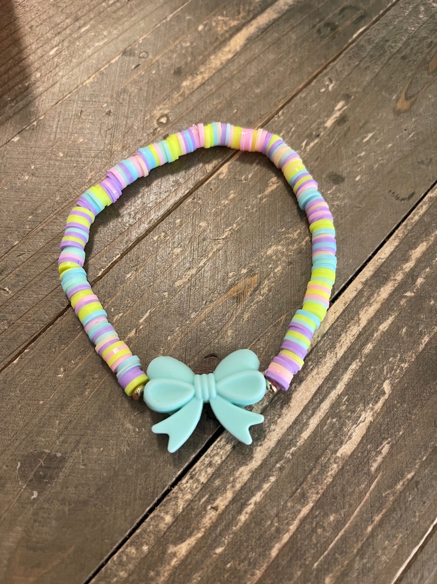 Pastel Bow and Clay Beaded Stretch Bracelets (3 colors to choose)Pink tiful of LOVE