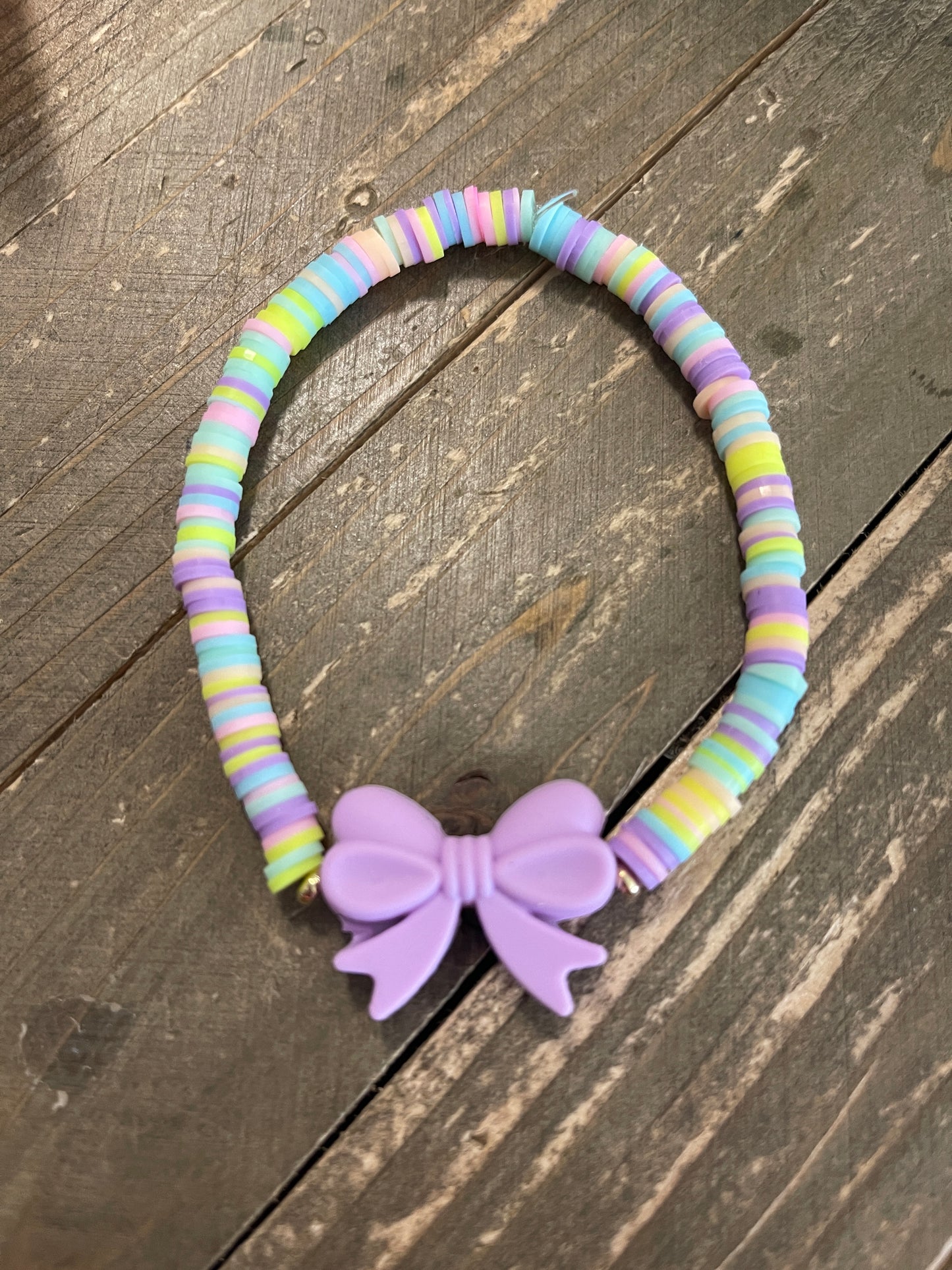 Pastel Bow and Clay Beaded Stretch Bracelets (3 colors to choose)Pink tiful of LOVE