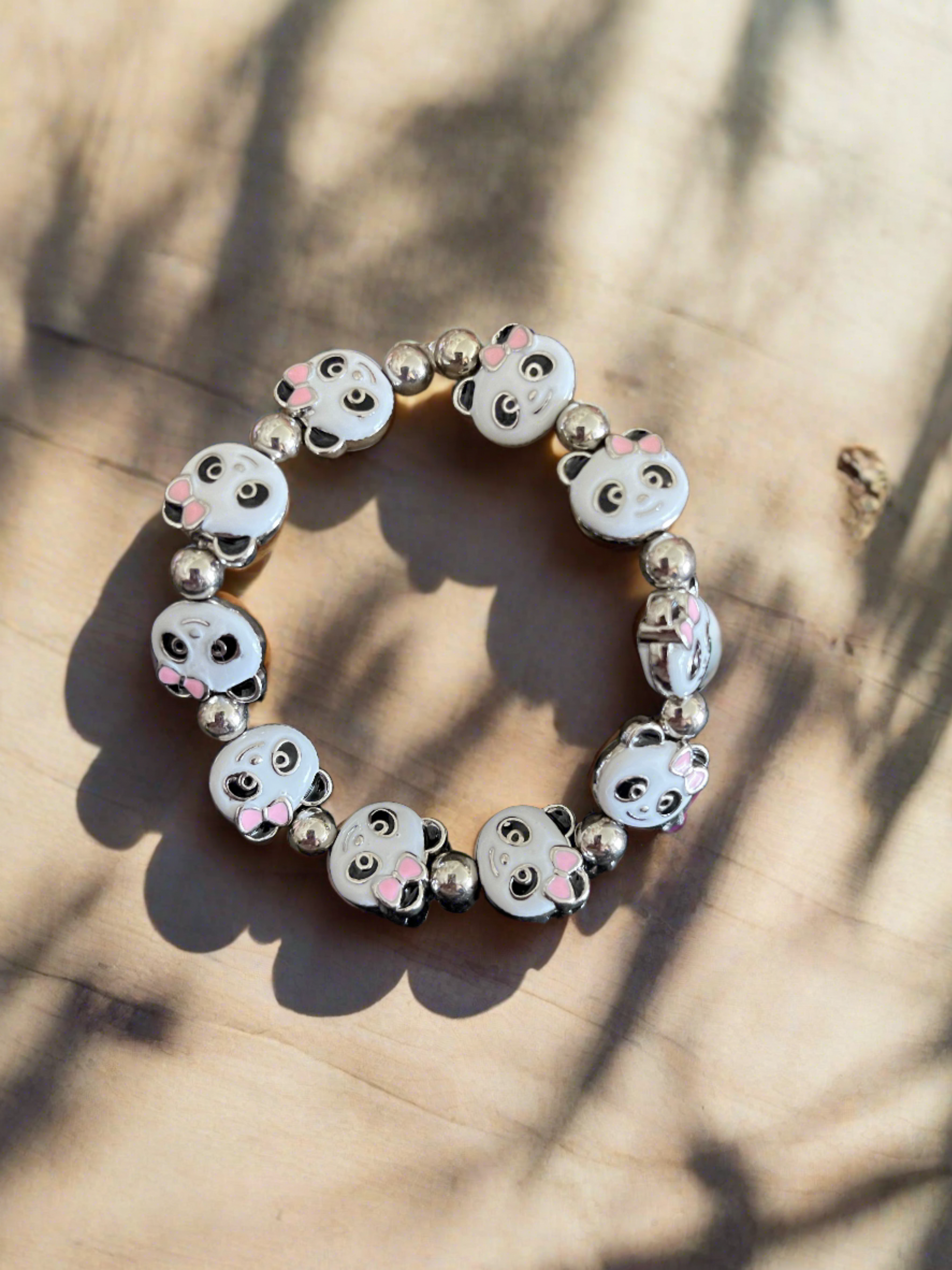 Enamel Metal Panda beaded Stretch braceletPink tiful of LOVE