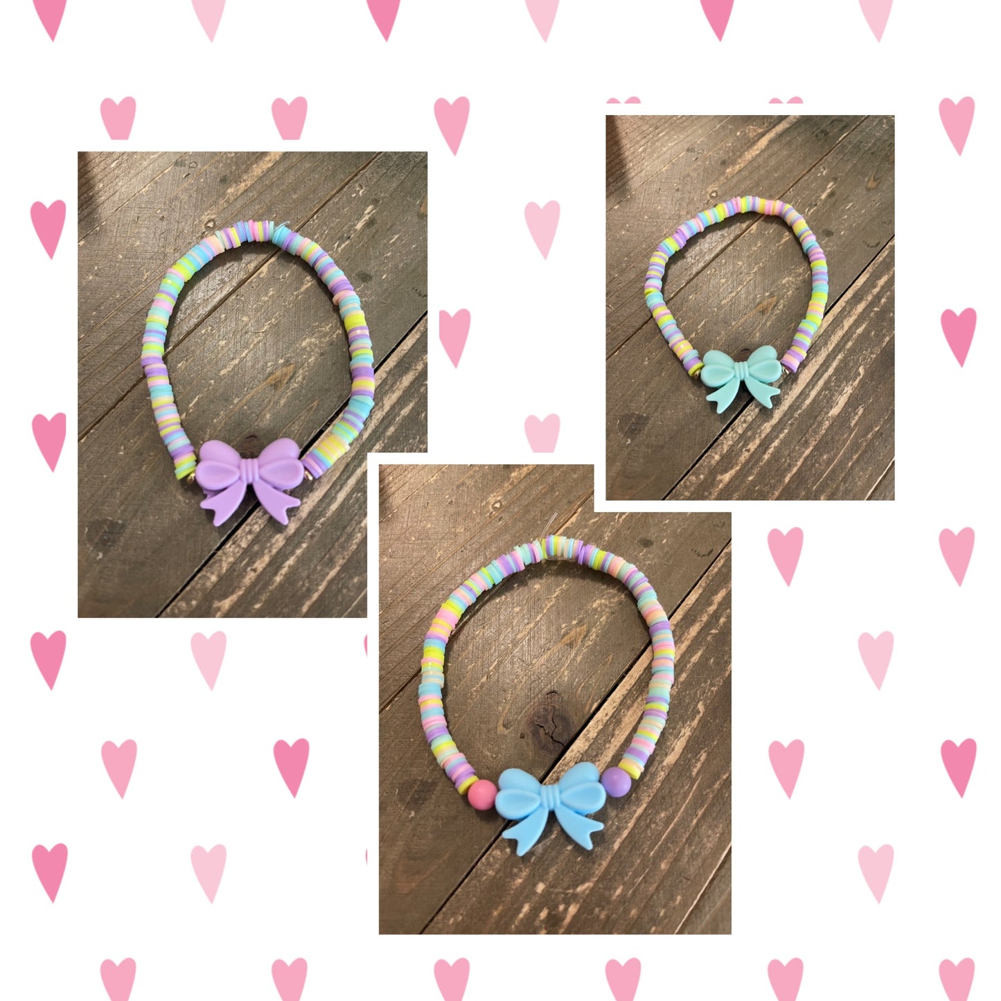 Pastel Bow and Clay Beaded Stretch Bracelets (3 colors to choose)Pink tiful of LOVE