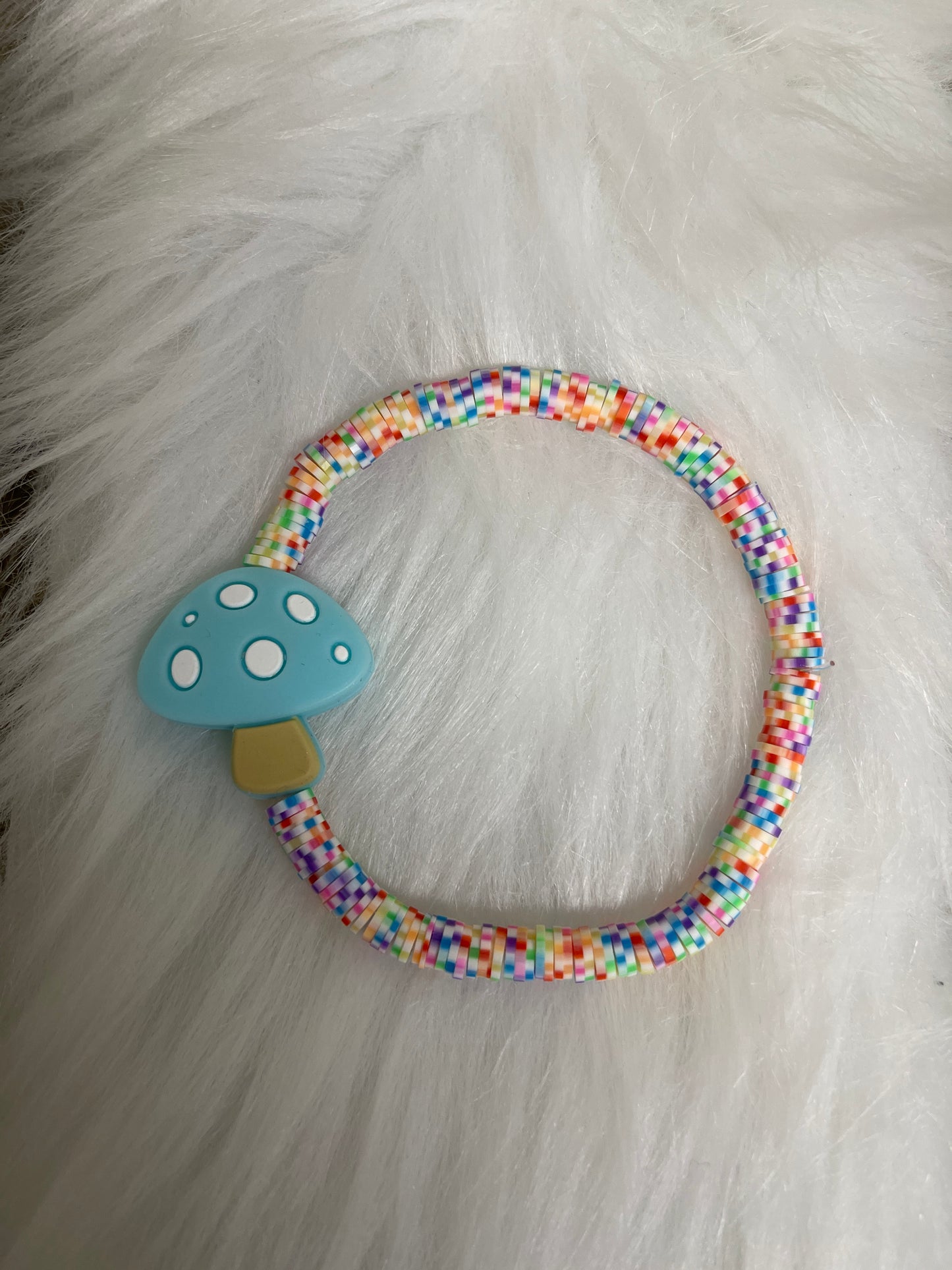 Blue Mushroom and Clay Beaded Stretch BraceletPink tiful of LOVE