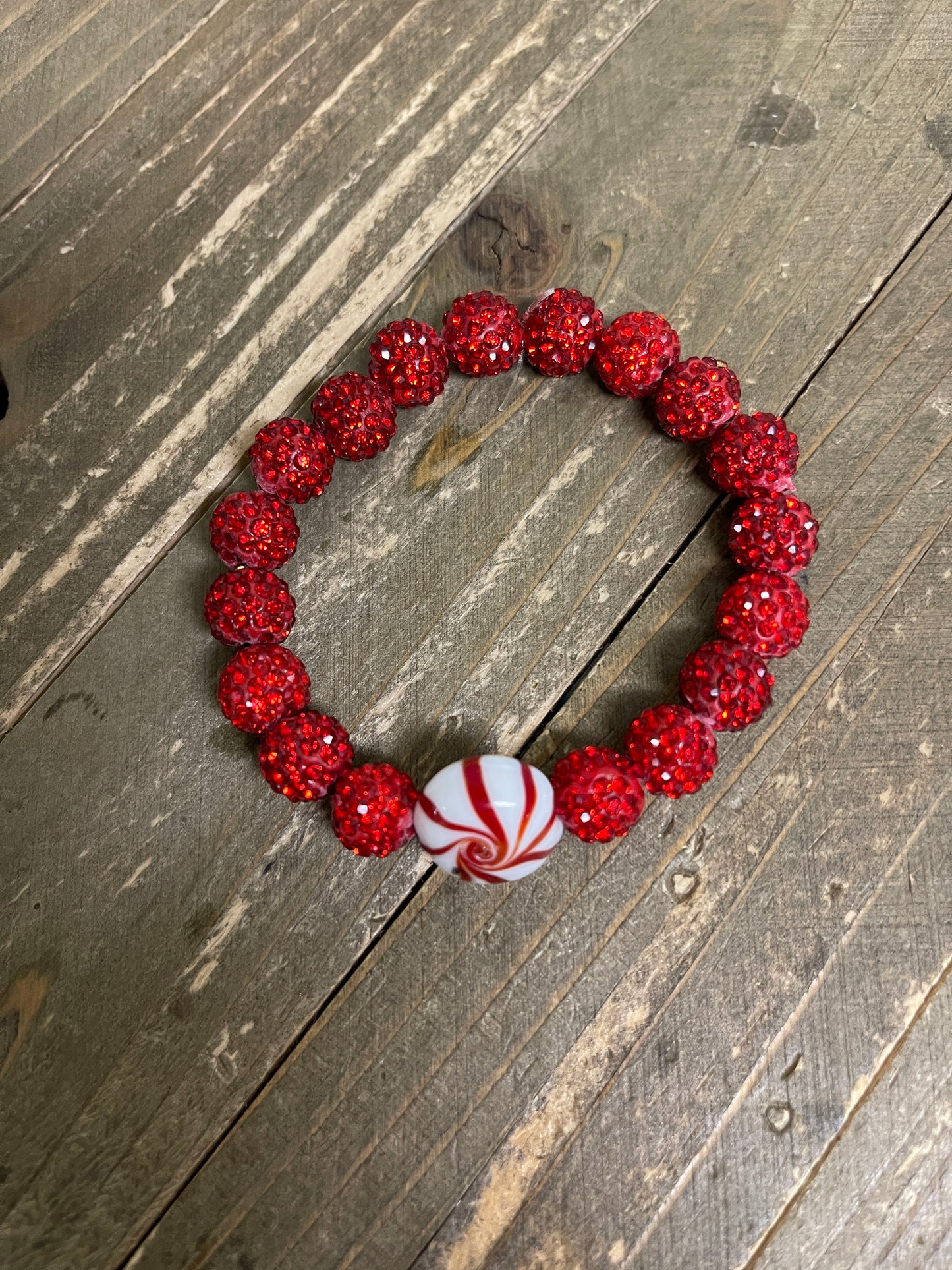 Red Bling & red and White Candy Beaded Elastic/Stretch BraceletPink tiful of LOVE