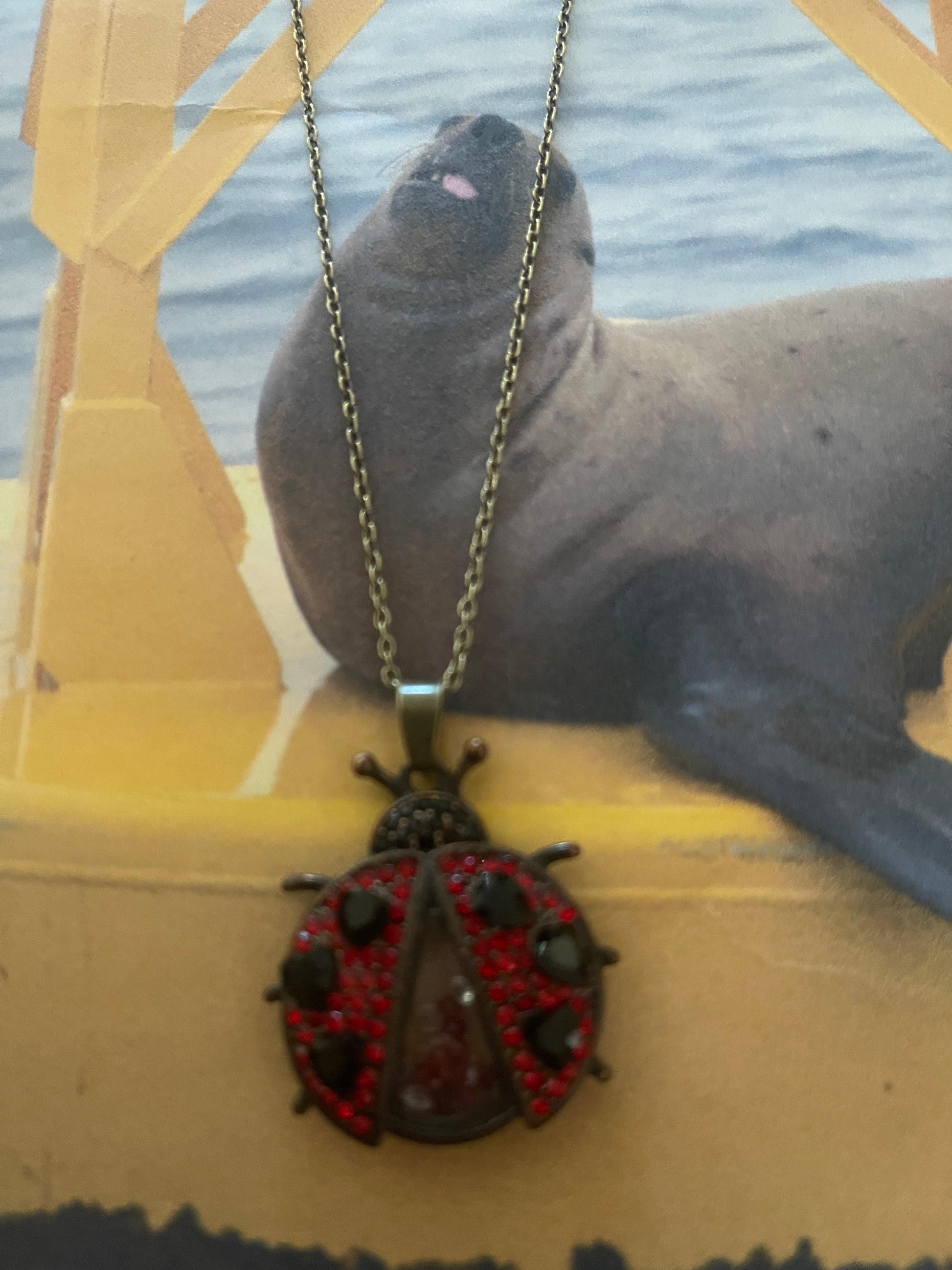 Ladybug Rhinestone Shaker pendant on a bronze Chain NecklacePink tiful of LOVE