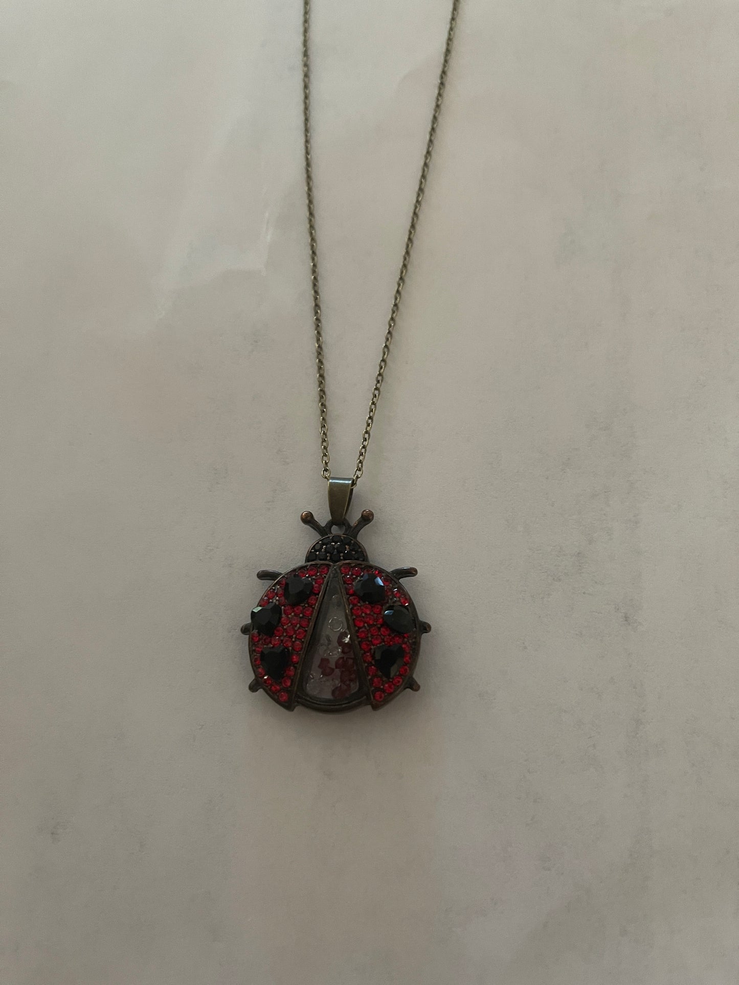 Ladybug Rhinestone Shaker pendant on a bronze Chain NecklacePink tiful of LOVE