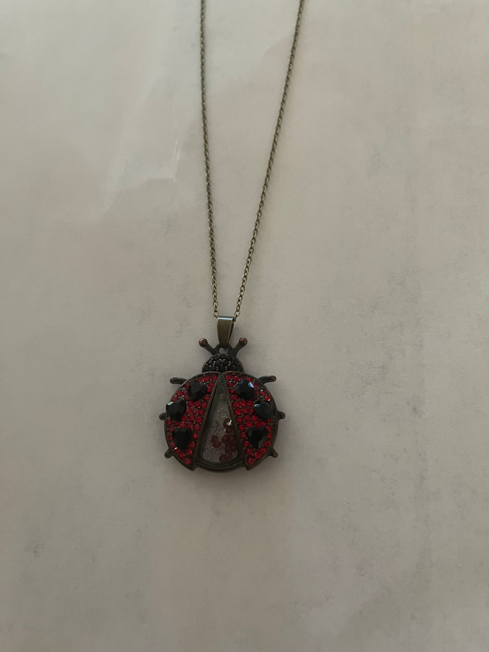 Ladybug Rhinestone Shaker pendant on a bronze Chain NecklacePink tiful of LOVE