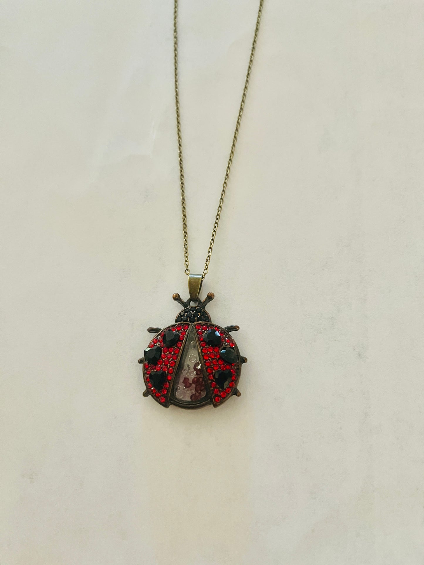 Ladybug Rhinestone Shaker pendant on a bronze Chain NecklacePink tiful of LOVE
