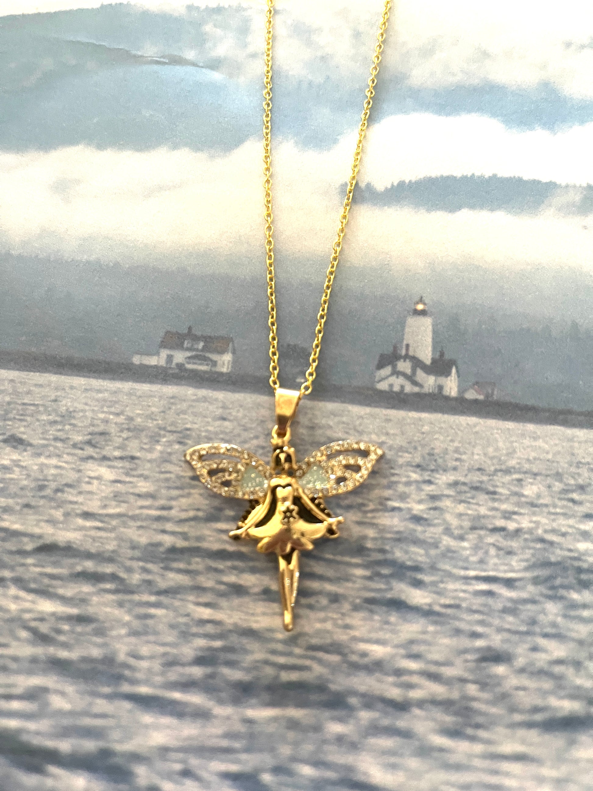 Fariy pendant on a gold Chain NecklacePink tiful of LOVE