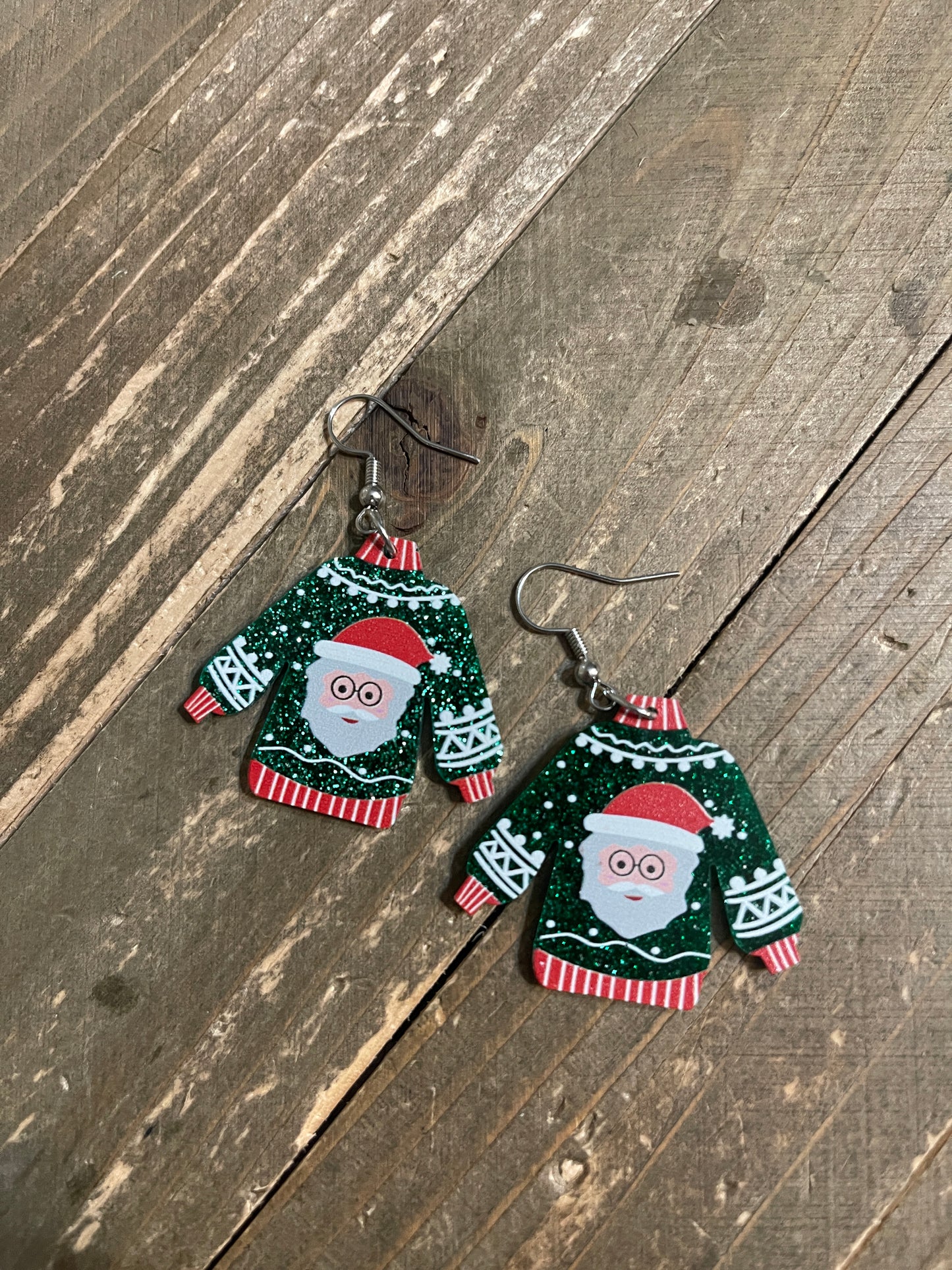 Santa Glitter Sweater Charms Wire EarringsPink tiful of LOVE