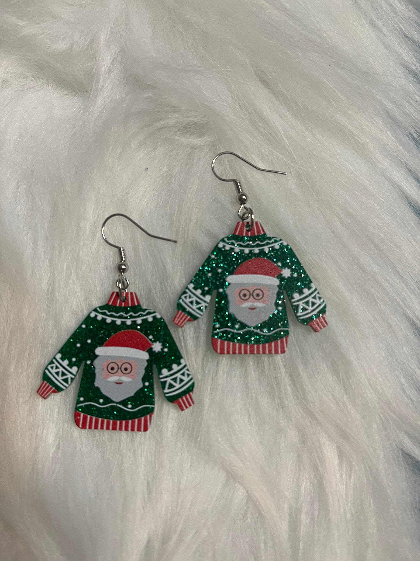Santa Glitter Sweater Charms Wire EarringsPink tiful of LOVE