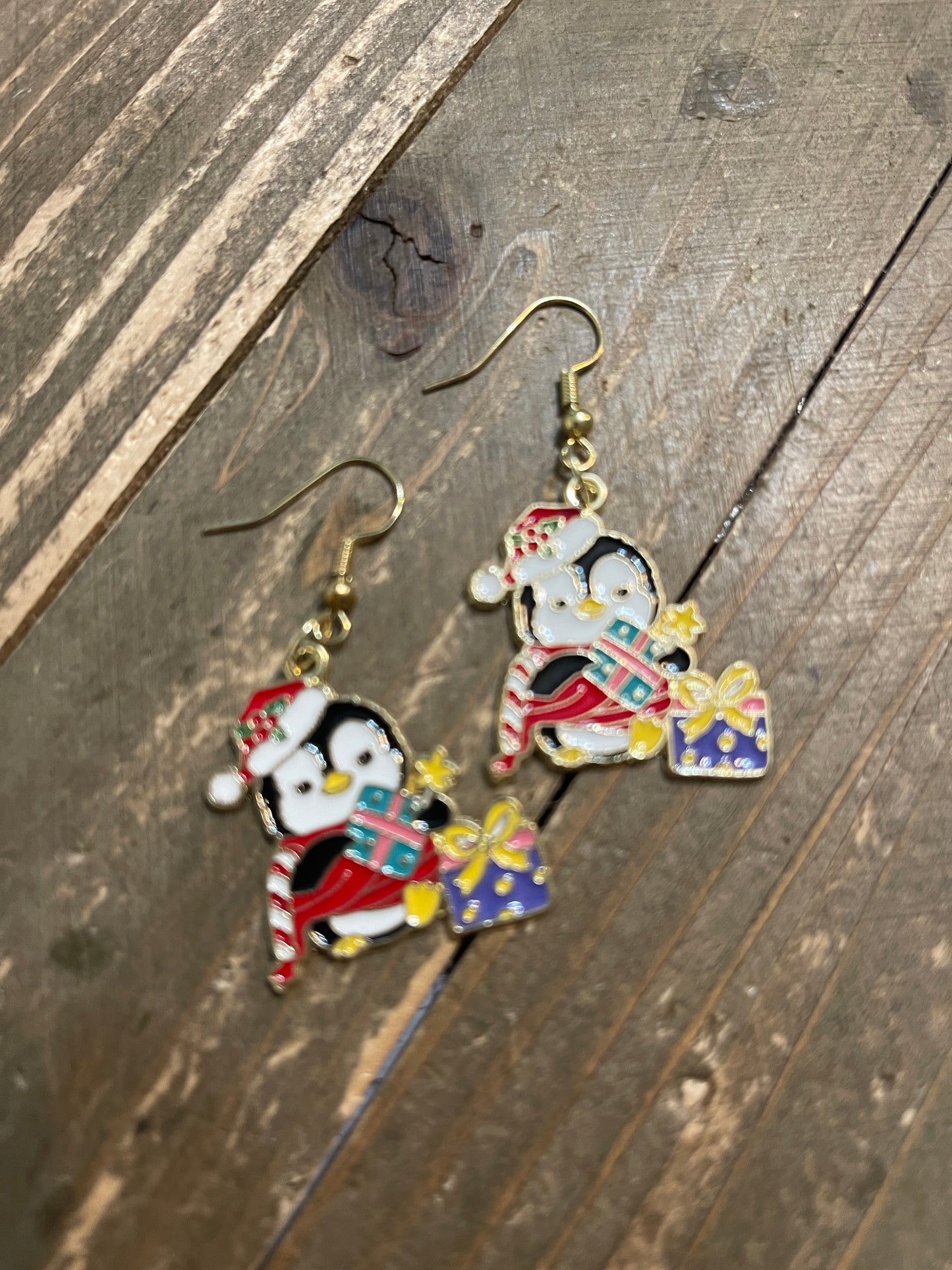 Holiday Penguin with gifts Charm Wire EarringsPink tiful of LOVE