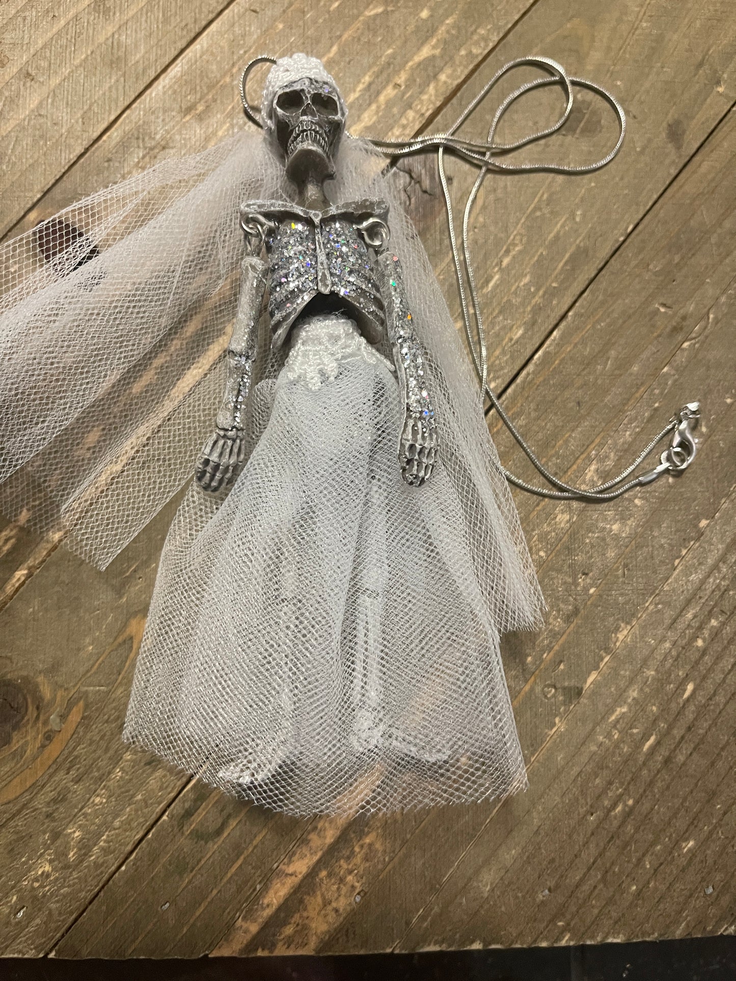 Halloween Skeleton  Bride Pendant on a Silver Chain NecklacePink tiful of LOVE