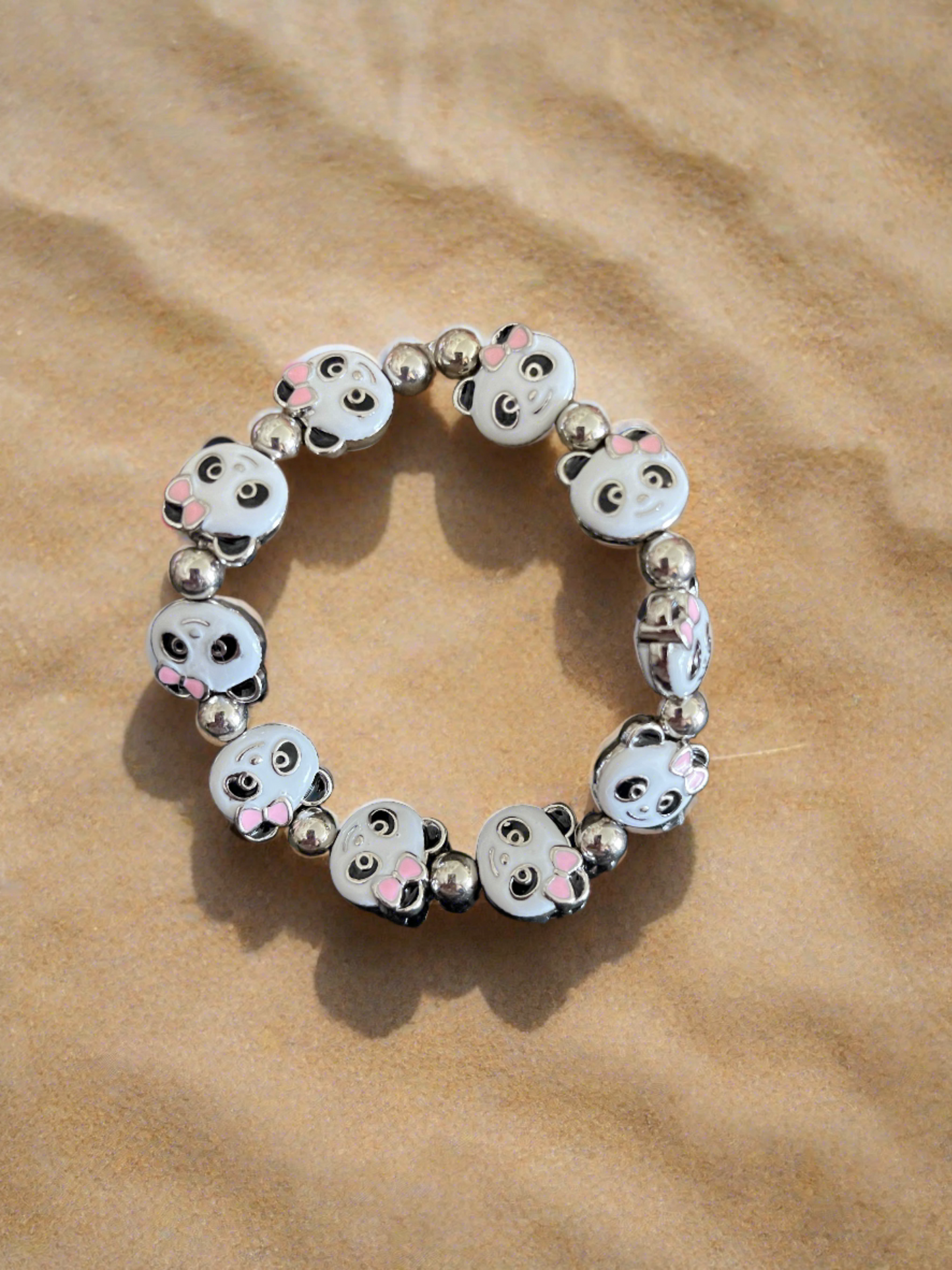 Enamel Metal Panda beaded Stretch braceletPink tiful of LOVE