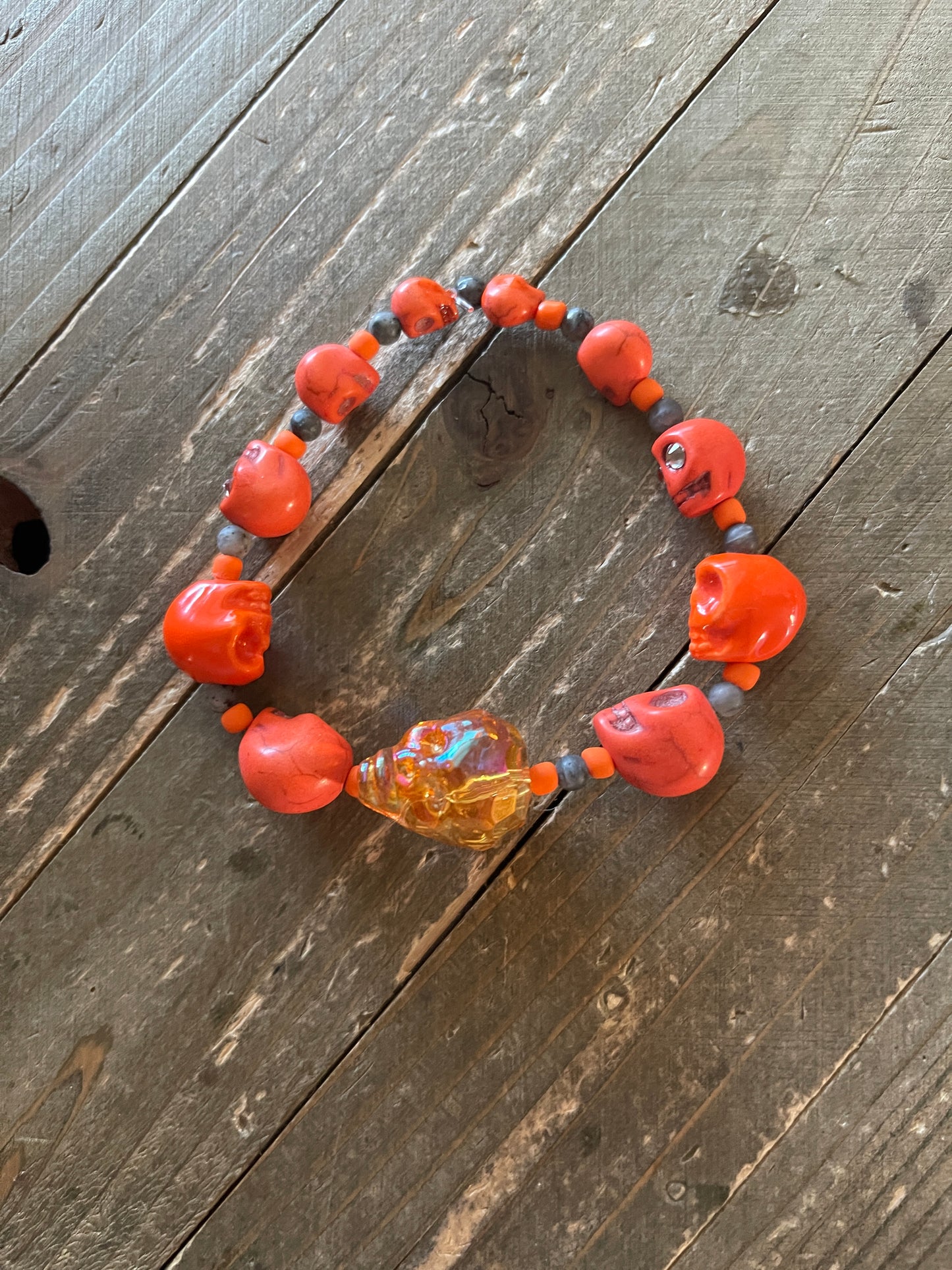 SKULL Orange Beaded Elastic/Stretch BraceletPink tiful of LOVE