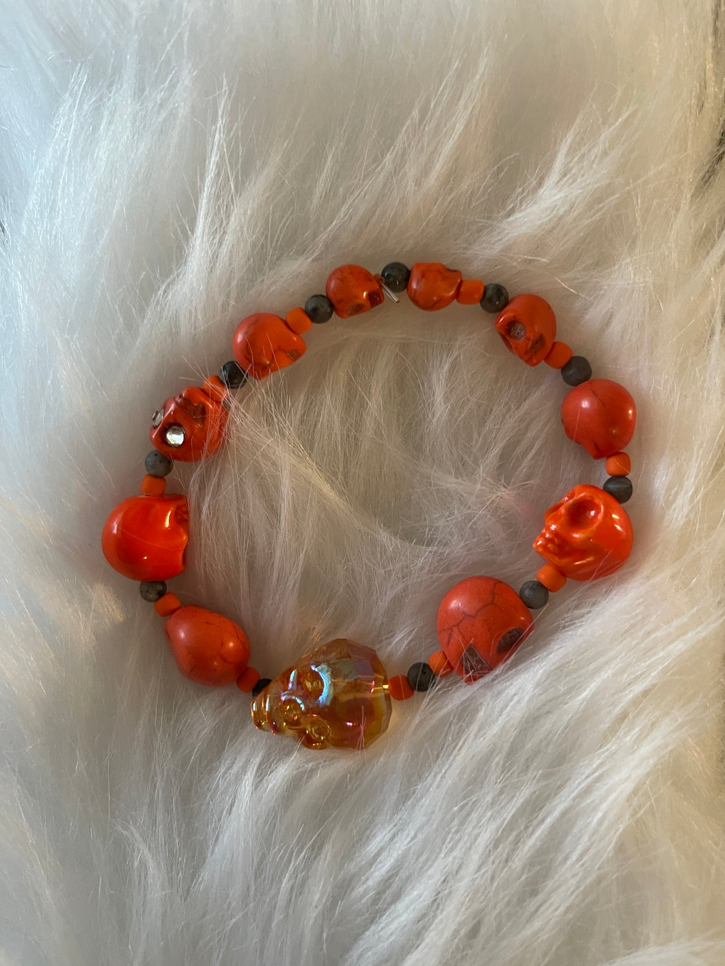 SKULL Orange Beaded Elastic/Stretch BraceletPink tiful of LOVE