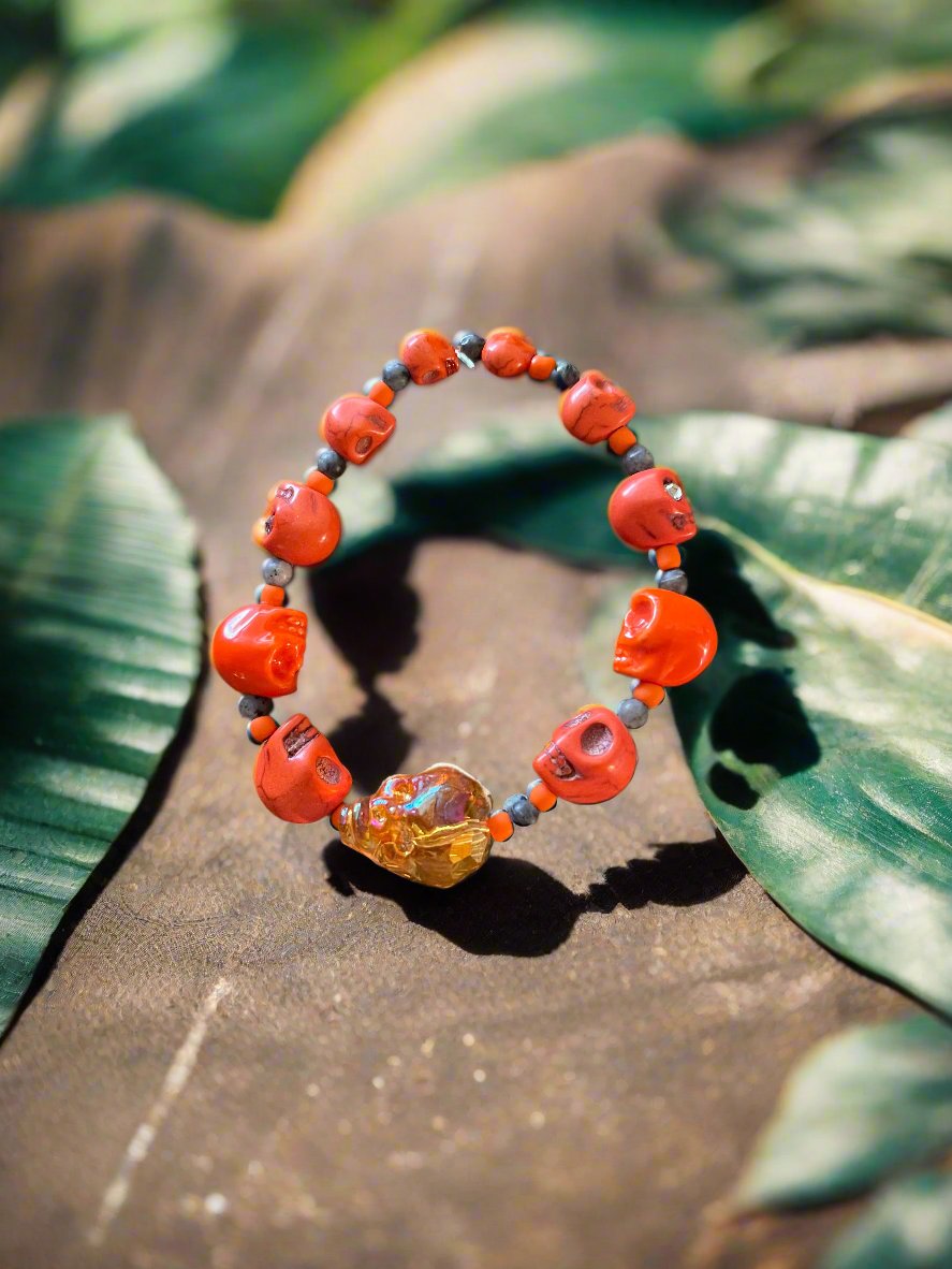 SKULL Orange Beaded Elastic/Stretch BraceletPink tiful of LOVE