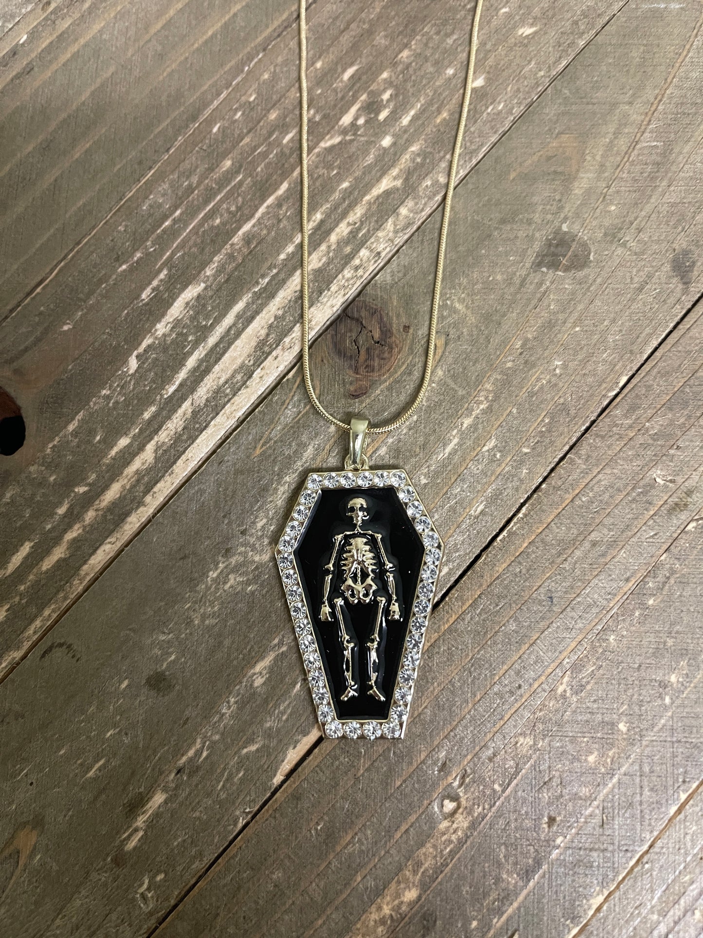 Halloween Skeleton Coffin Pendant on a gold Chain NecklacePink tiful of LOVE